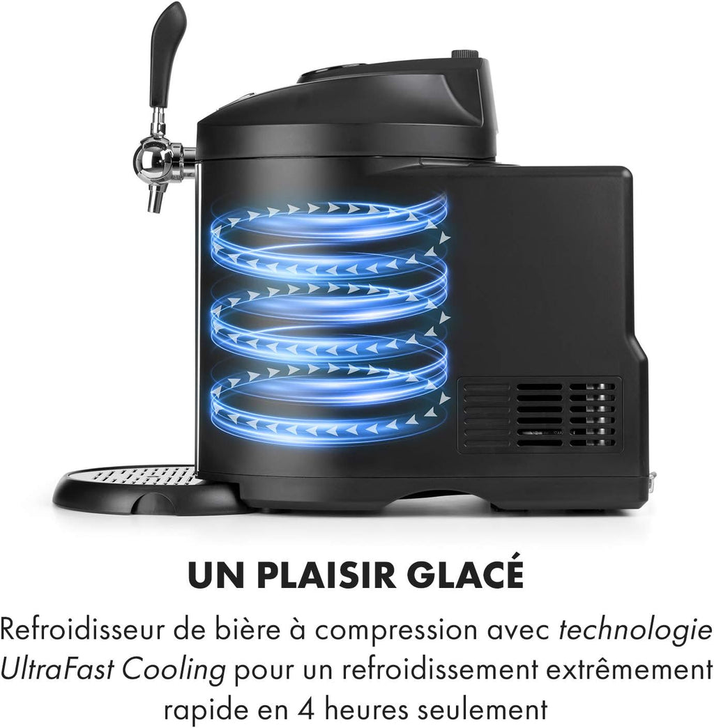 Klarstein Beerkules - Tireuse à bière universelle  Pour tous les f?ts de 5L  Avec ou sans cartouche de CO2  Refroidissement en 4 h  Bo?tier en plastique & acier inoxydable  noir