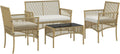 Outsunny Salon de Jardin extérieur 4 pièces canapé 2 Places + 2 fauteuils + 1 Table Basse Plateau Verre trempé Noir 3 Coussins d'assise - métal et résine tressée - Beige