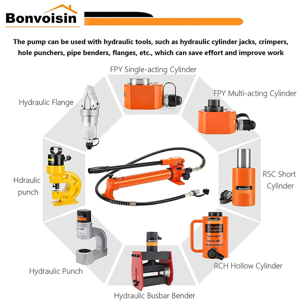 Bonvoisin CP-700 Pompe Hydraulique Manuelle  avec Manomètre  Haute Pression 700 kg/cm2  Teneur en Huile 900cc  pour des Outils Hydrauliques