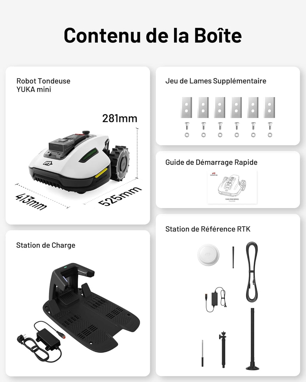 MAMMOTION YUKA Mini 500 Robot Tondeuse sans Fil Périphérique, NetRTK+Vision, Aucune Antenne RTK Requise, Recommandé 500 m2, Pente à 50%, Cartographie Automatique, avec Module 4G