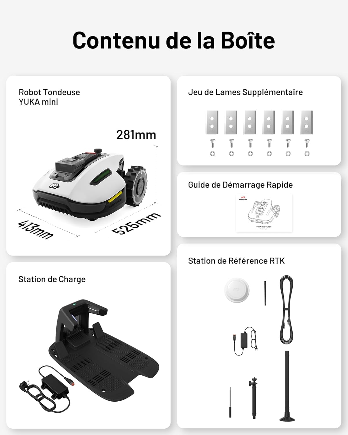 MAMMOTION YUKA Mini 500 Robot Tondeuse sans Fil Périphérique, NetRTK+Vision, Aucune Antenne RTK Requise, Recommandé 500 m2, Pente à 50%, Cartographie Automatique, avec Module 4G