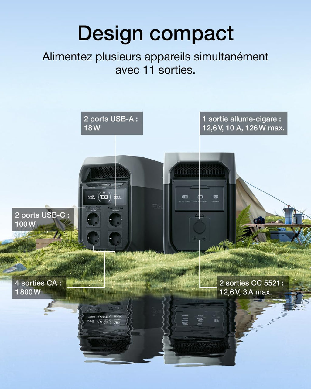 Station électrique portable EF EcoFlow DELTA 3, 1024 Wh de capacité, cellules LFP, 70% de charge en 30 min, extensible jusqu'à 5 kWh, générateur solaire pour camping, RV, l'alimentation de secours