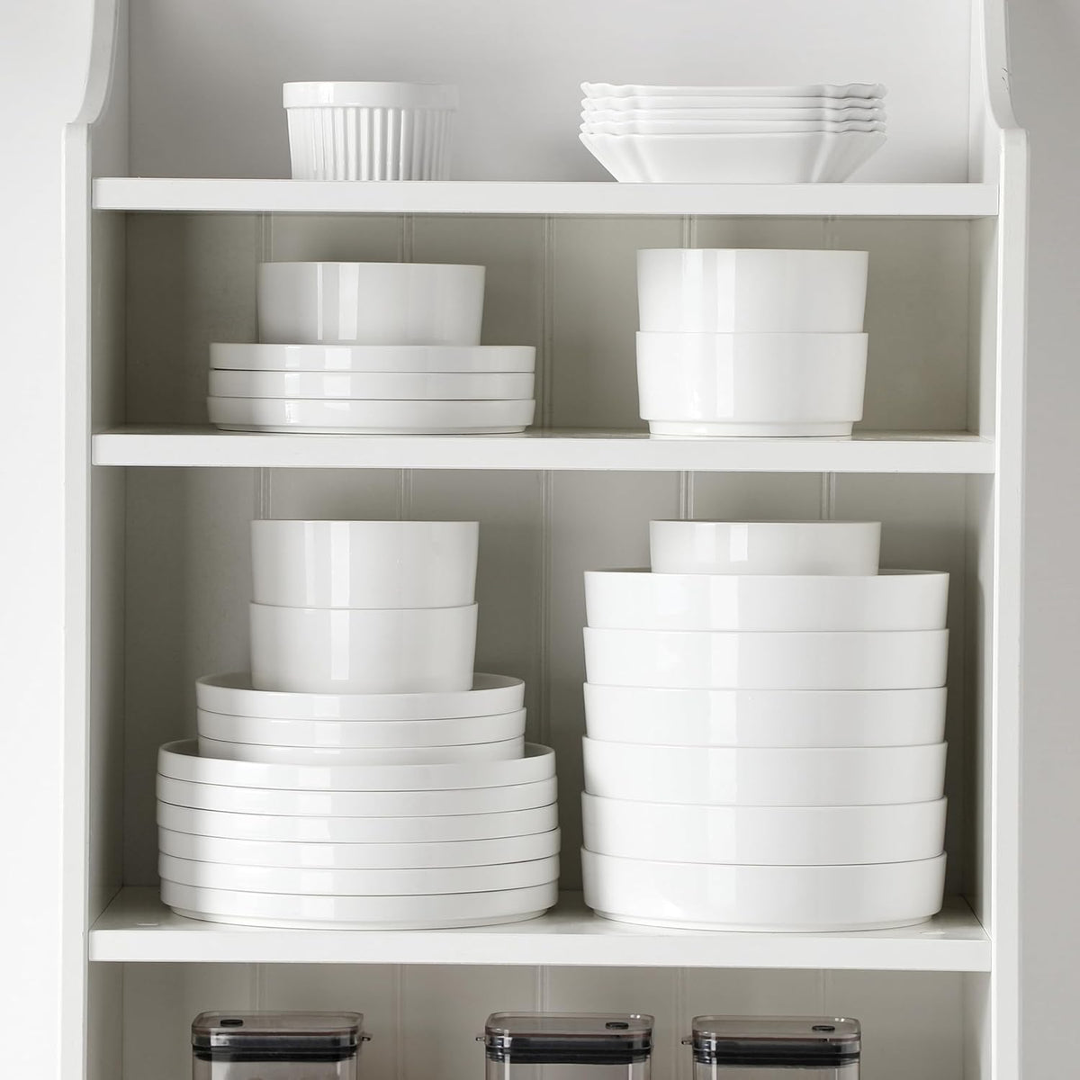 MALACASA, Série LEAH, Service de Table 24 Pièces en Porcelaine pour 6 Personnes | avec 6 Assiettes Plates, 6 Assiettes à Dessert, 6 Bols à Céréales et 6 Bols à Pate | Passe au Lave-vaisselle | Blanc