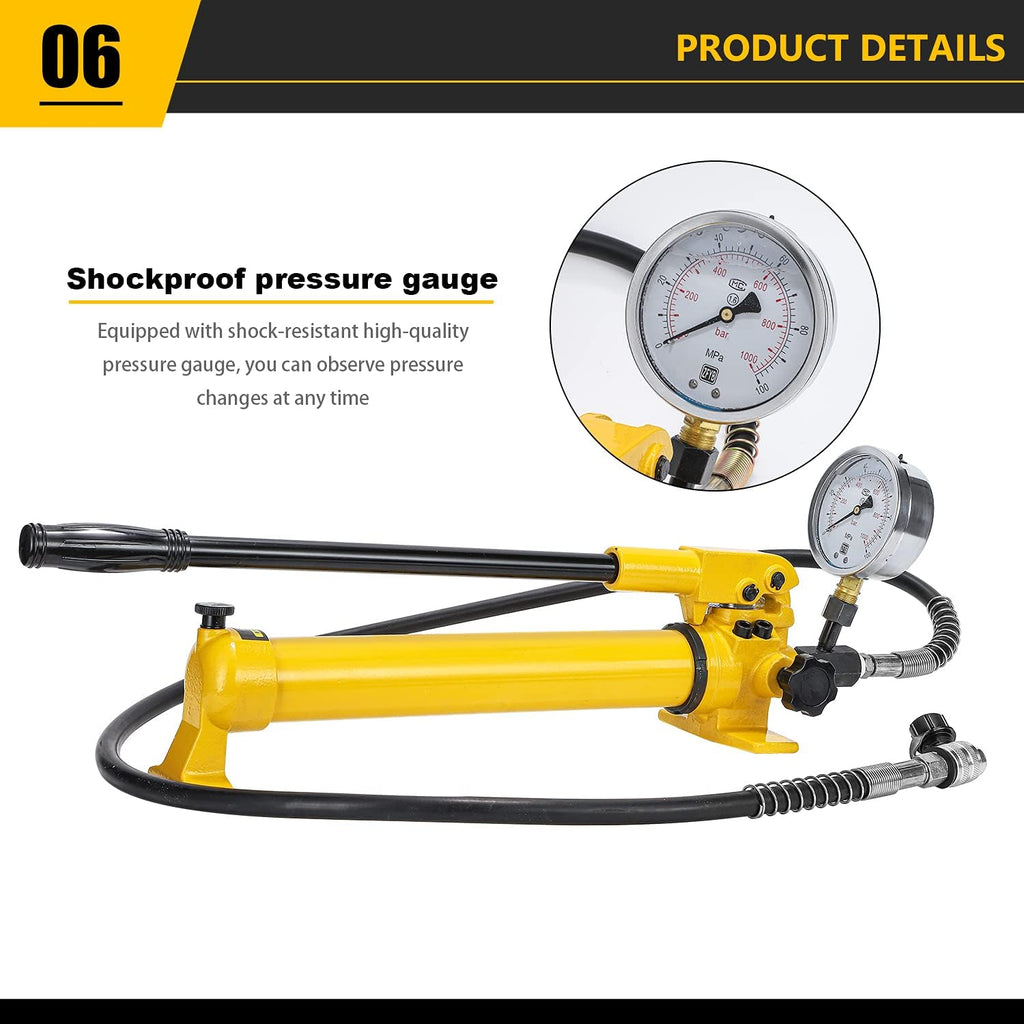CGOLDENWALL CP-700 Pompe Hydraulique Manuelle  avec Tuyau de 1 8m  Haute Pression 700kg/cm2  Contenu en Huile 900cc  pour Utilisation avec Variété d'Outils Hydrauliques