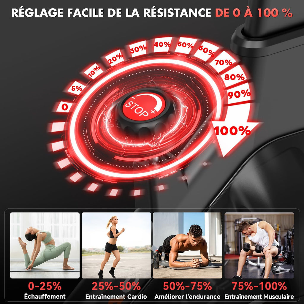 Velo d Appartement, CHAOKE Vélo d'appartement Silencieux avec Résistance Magnétique Réglable, Vélo d'exercice d'intérieur avec App et écran LCD, Pour Entra?nement Cardio, Capacité 150KG