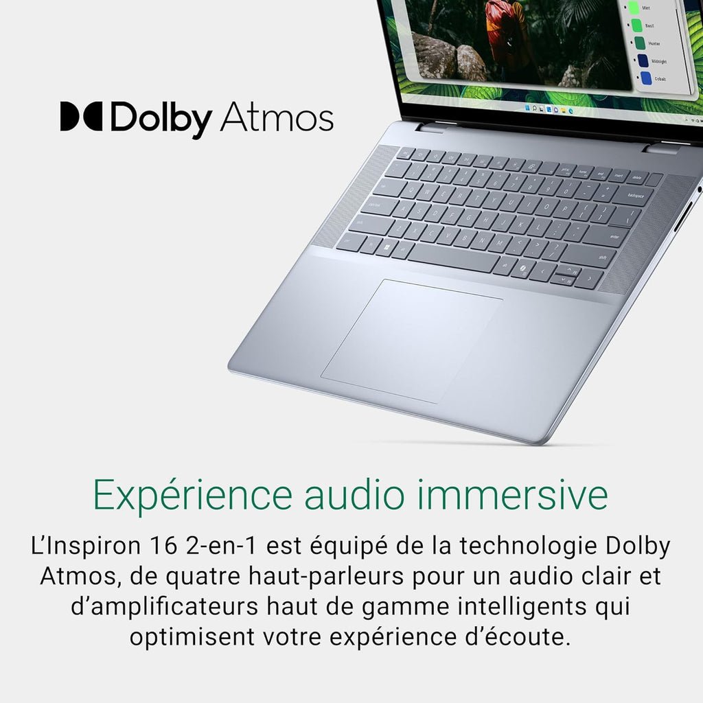 Dell Inspiron 16 PC Portable 2-en-1 écran 16" FHD+ (1920 x 1200)  Intel Core Ultra 5 Series 1  Graphique Intel  16 Go RAM  512 Go SSD  Windows 11 Home  Clavier AZERTY rétroéclairé  Bleu
