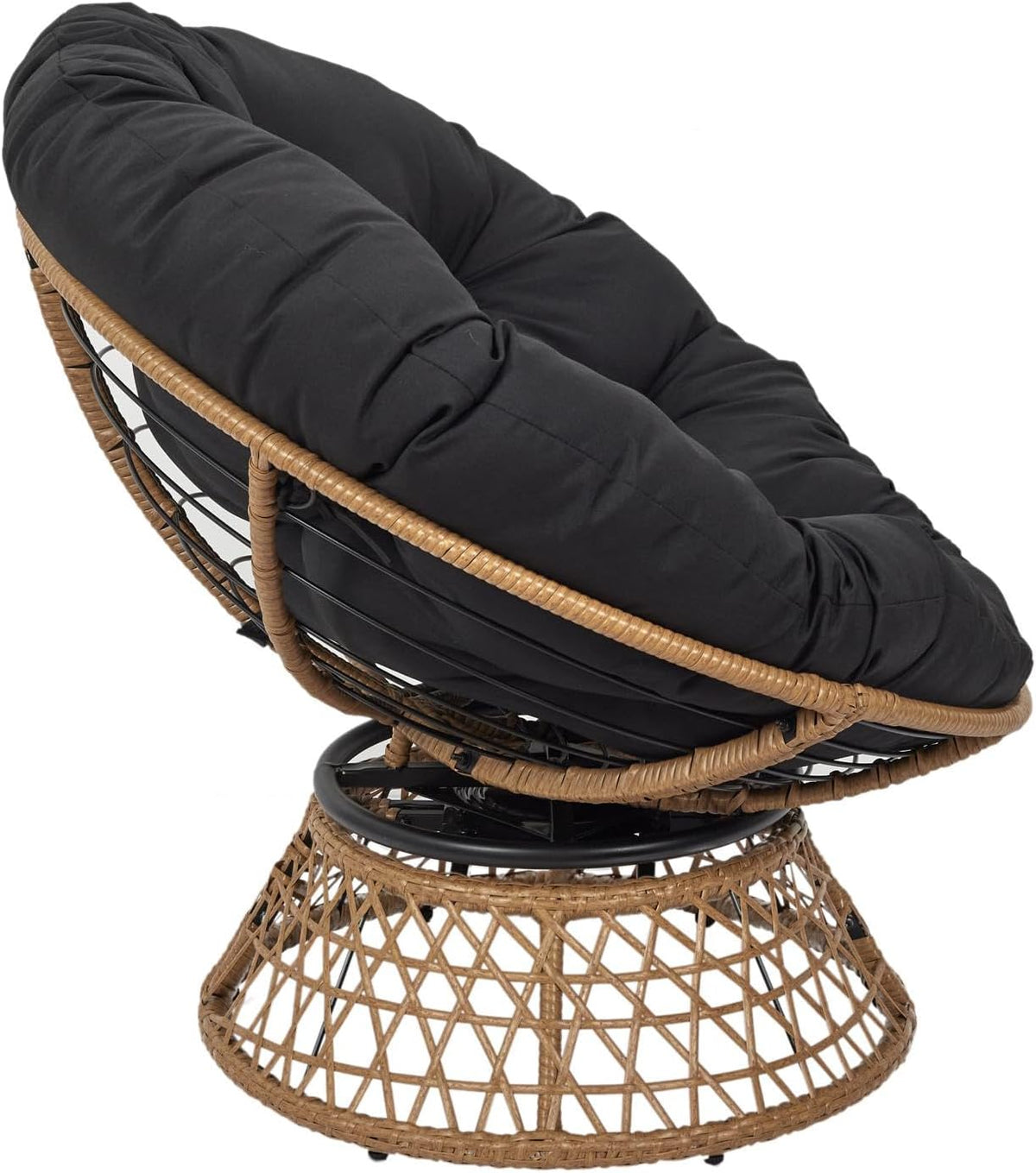 HOME DECO FACTORY, Fauteuil Pivotant Extérieur, Chaise Relax Ronde, 1 Place Pivotant à 360°, Coussin épais Grand Confort Inclus, Mobilier de Jardin pour Amenagement Balcon Terrasse Salon de Jardin
