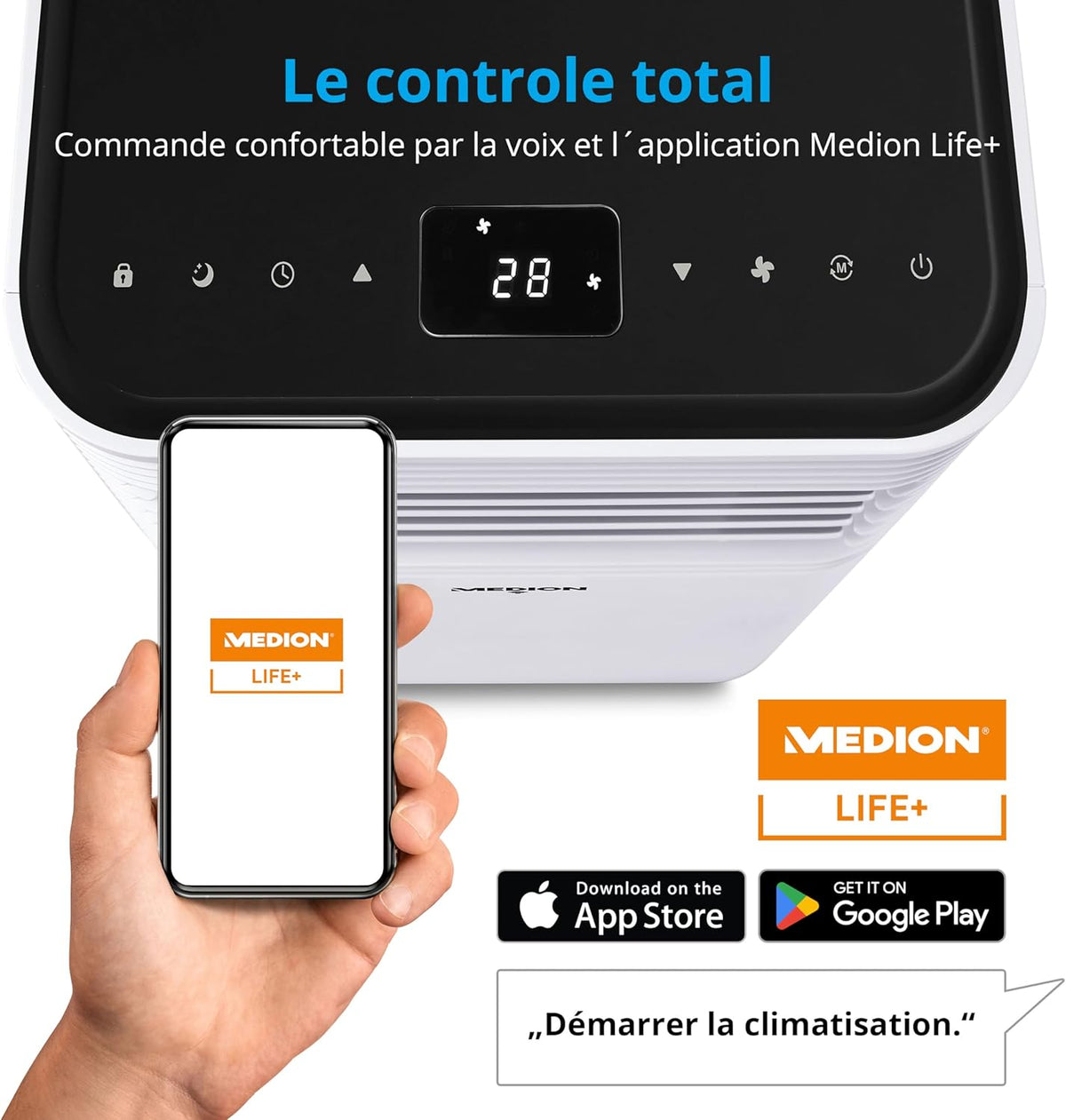 MEDION Smart Climatiseur Mobile P701 (7000 BTU  3-en-1  Refroidir  Déshumidification  Ventilation  jusqu'à 25m2  kit de joint de fenêtre  mode sommeil  contr?le Wifi  Télécommande  écran  MD 37672)