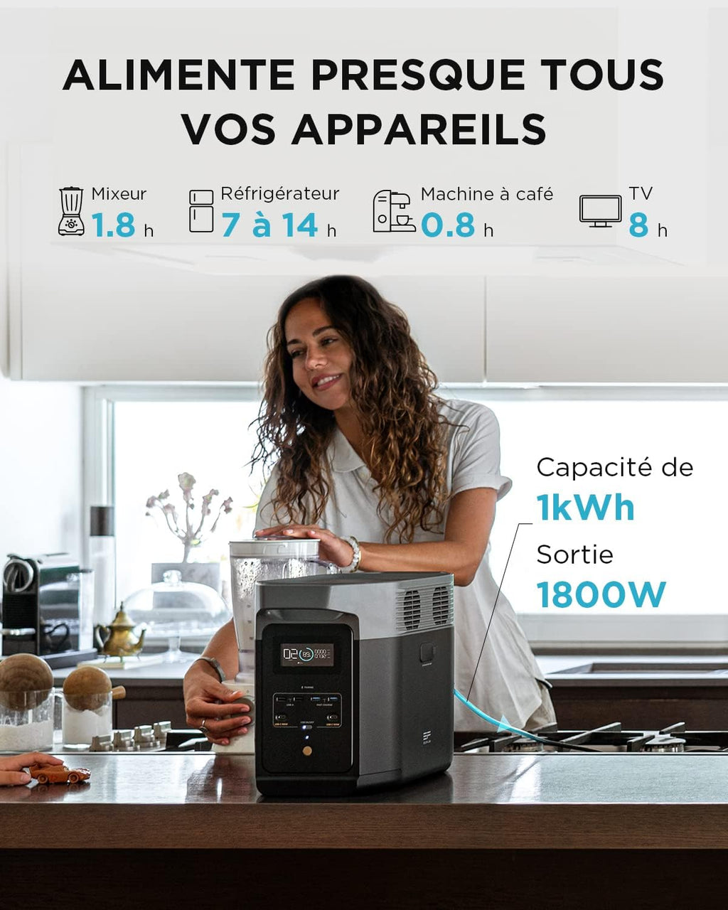 EcoFlow DELTA 2 Station électrique portable avec capacité évolutive de 1-3 kWh, batterie LFP, charge rapide, générateur solaire pour alimentation de secours domestique, balcon, camping et camping-cars