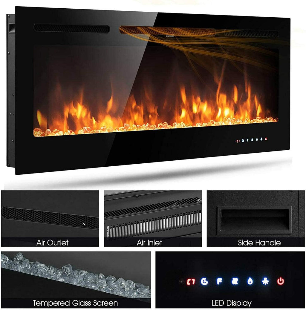 M.C.Haus Cheminée électrique avec écran Tactile et Panneau en Verre coloré pour Insert de Flamme - Chauffage Mural - Télécommande avec Cristal et b?ches - 900/1800 W (102 cm, Noir)