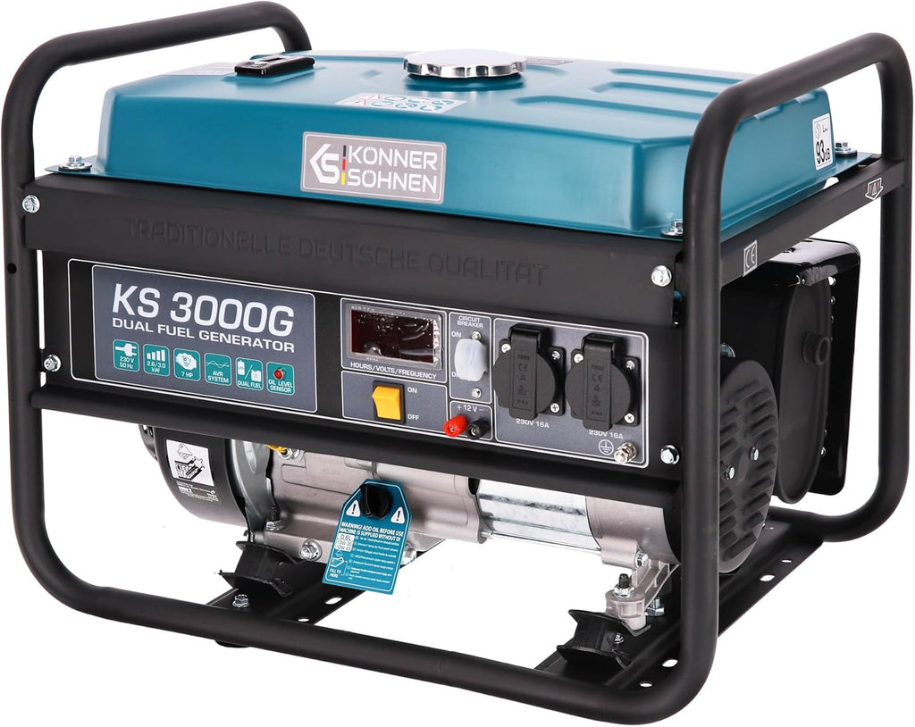 Groupe électrogène à essence KS 3000G generateur a gaz,puissance max 3000 W, 2x16A Schuko (230 V) EURO-V, régulateur de tension AVR,enroulement cuivre,generateur de courant, générateur hybride