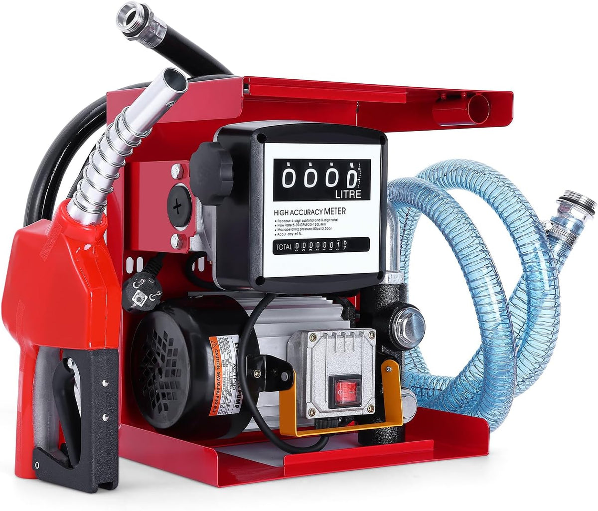 Pompe à diesel 230 V 550 W auto-amor?ante - Stations essence mobiles 60/min - Avec tuyaux et pistolet de distribution - Pour voitures  camions citernes  etc.