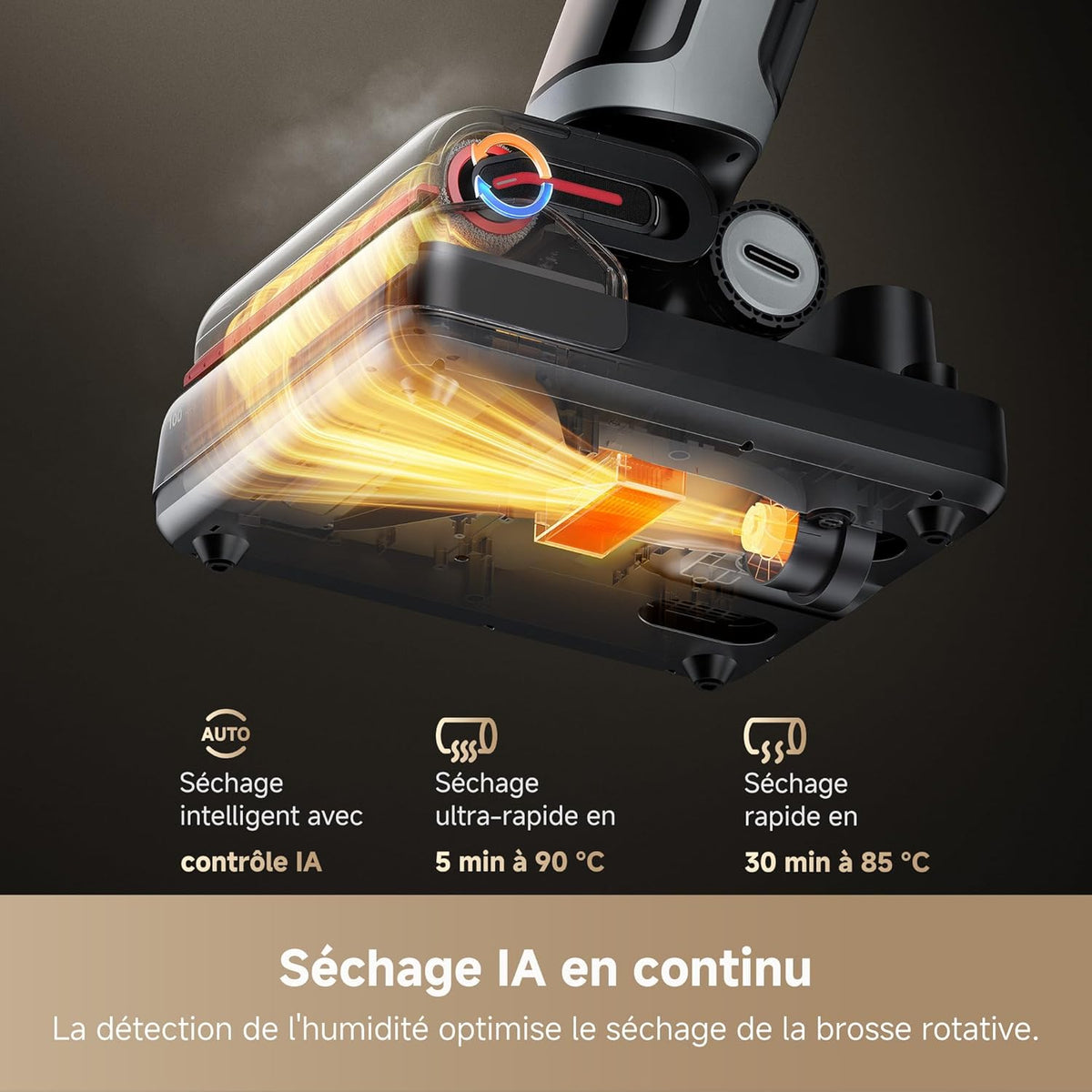 DREAME H15 Pro Heat Aspirateur Laveur, Nettoyage des sols à 85 °C, bras robotisé IA GapFree, capteur RVB intelligent, 22 kPa, 0 n?uds, lavage brosse à 100°C, séchage en 5 min à 90°C,contr?le par appli
