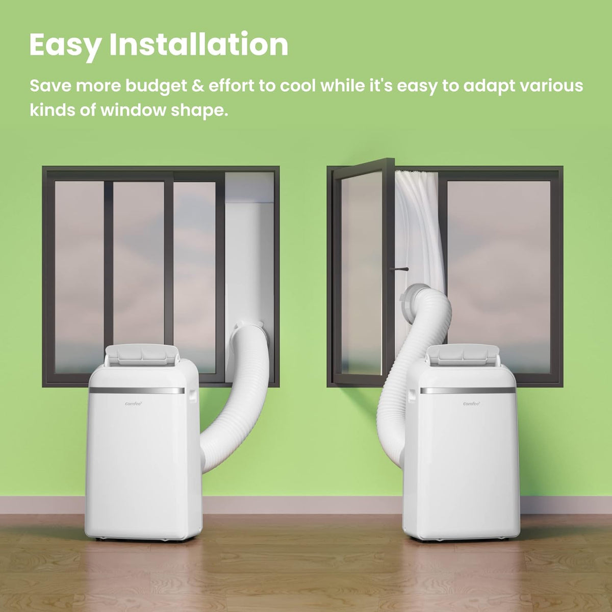 COMFEE' Climatiseur Mobile 12000 BTU/H 3,5 kW, 3 Modes, Fonction Follow Me, Télécommande, pour grandes pièces de 43㎡/117m3, Kit d'évacution inclus, Réfrigérant naturel, PAC 12000
