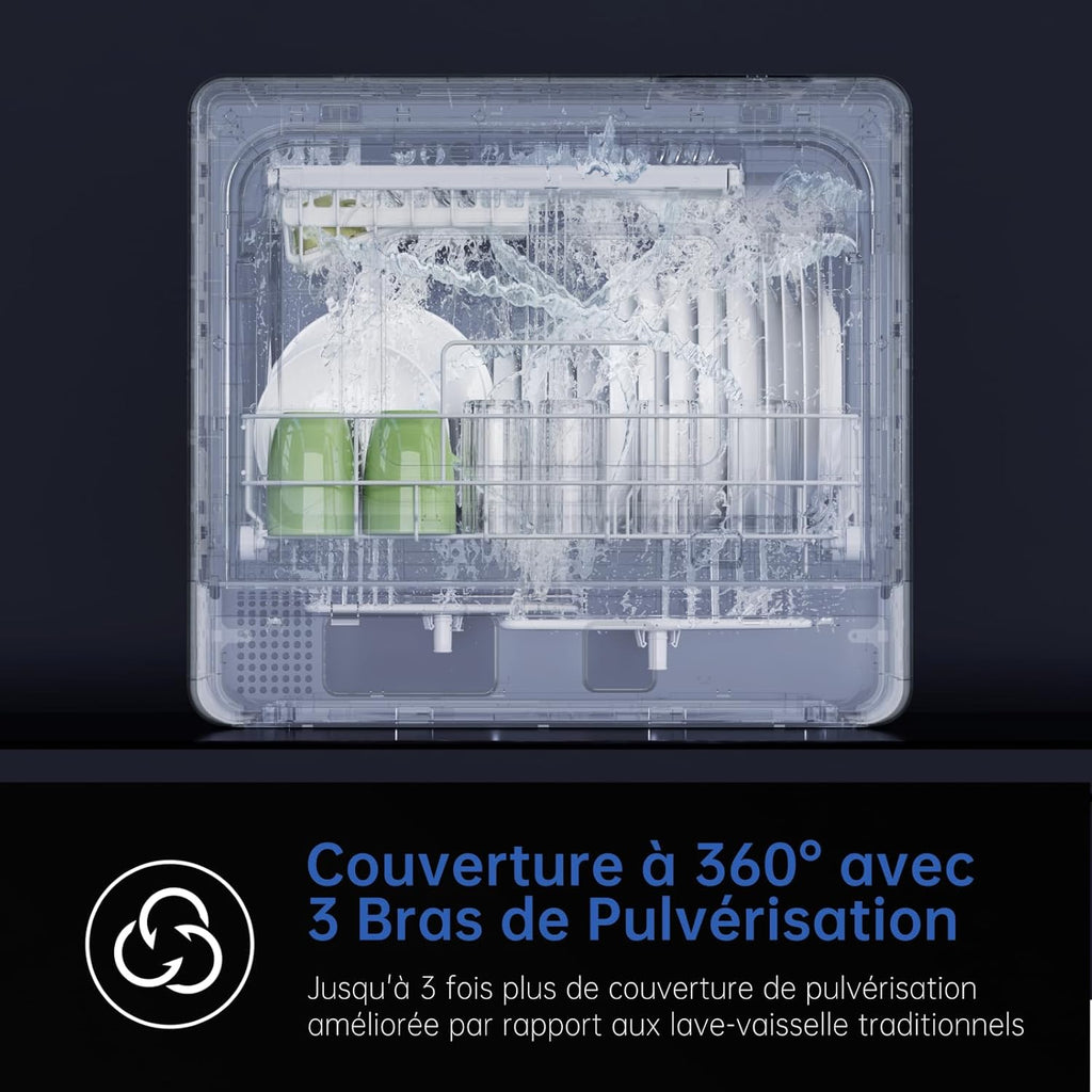 AIRMSEN Lave-vaisselle de Table Mini Lave-vaisselle avec 7+2 Programmes, Fonction Sel Adoucissant Commande Tactile Affichage à LED Réservoir d'Eau 5L, Lave-vaisselle Compact pour Appartements Dortoirs