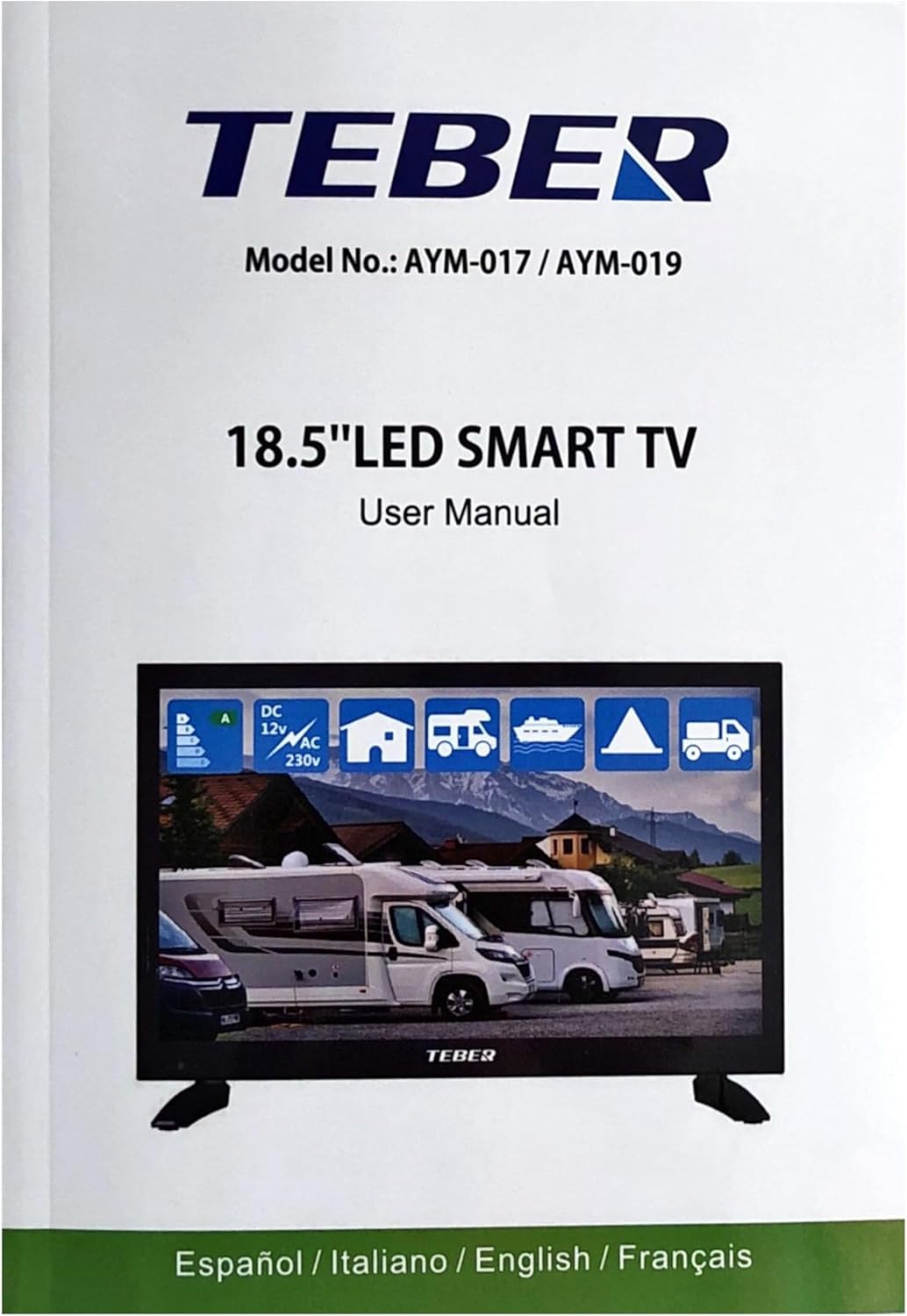 TéBER. Téléviseur Intelligent 18,5 Pouces - 12v/24v/230v - Android 11 - Full HD. Grande résolution 1920x1080. DVB-S2/C/T2/T. pour Camping-Cars, Cuisines, Chambres, Bateaux, camions (19").
