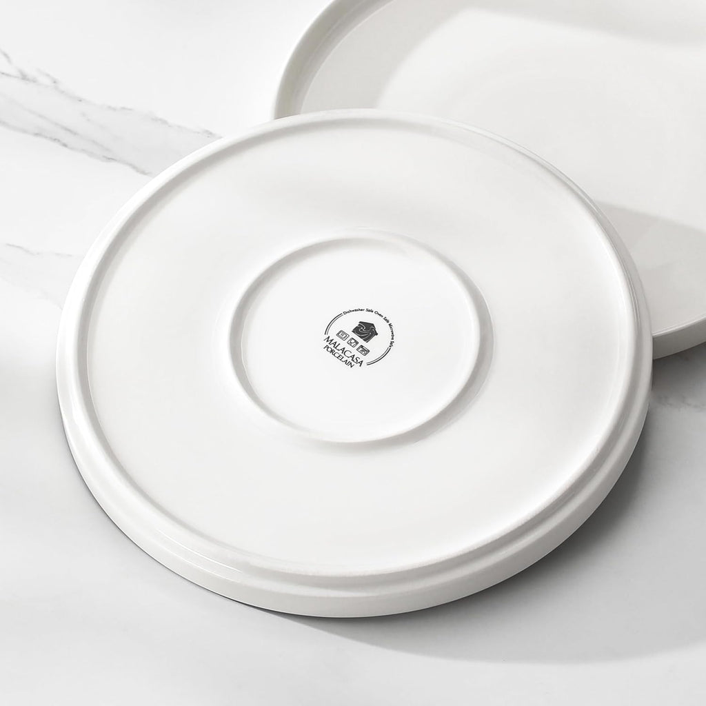 MALACASA, Série LEAH, Service de Table 24 Pièces en Porcelaine pour 6 Personnes | avec 6 Assiettes Plates, 6 Assiettes à Dessert, 6 Bols à Céréales et 6 Bols à Pate | Passe au Lave-vaisselle | Blanc