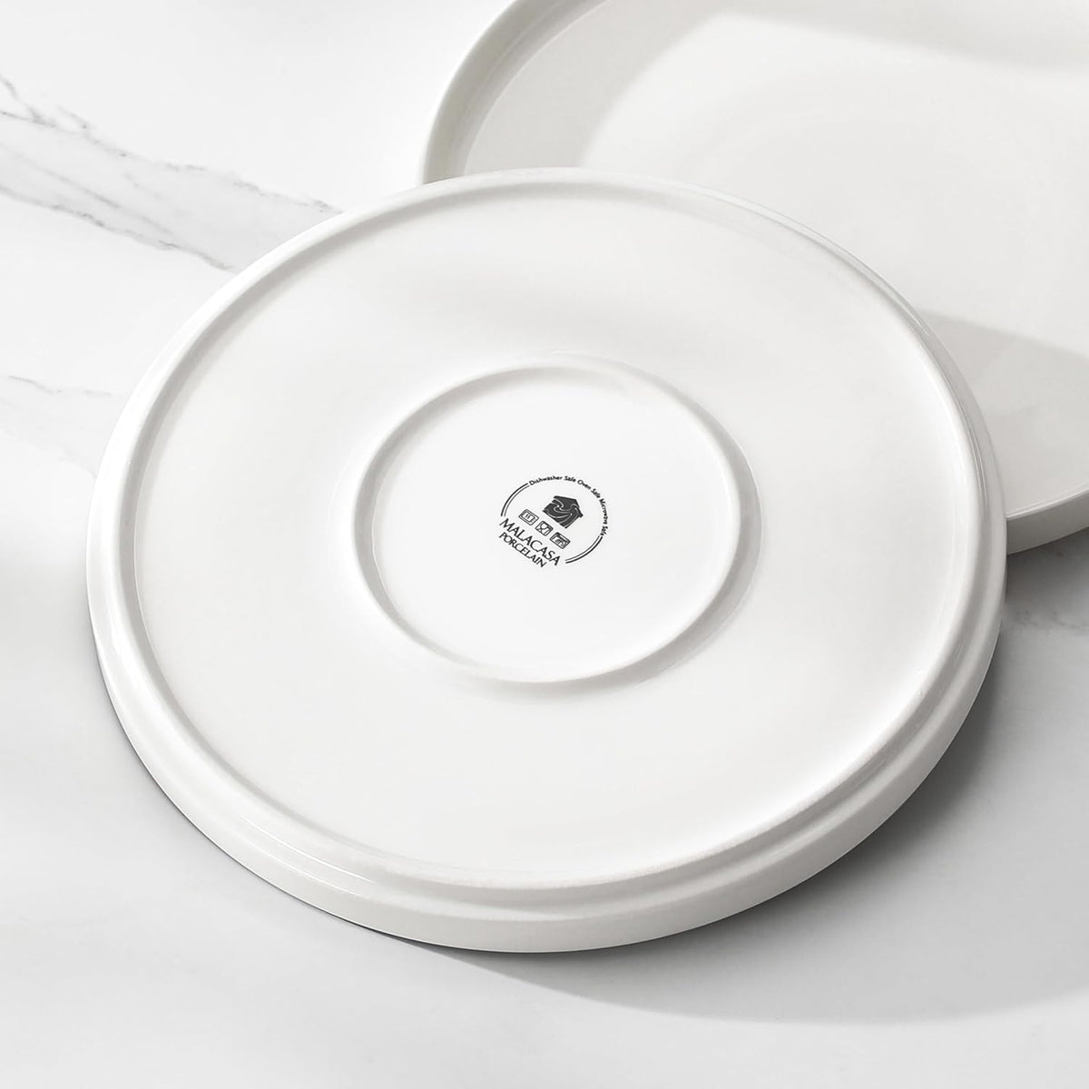 MALACASA, Série LEAH, Service de Table 24 Pièces en Porcelaine pour 6 Personnes | avec 6 Assiettes Plates, 6 Assiettes à Dessert, 6 Bols à Céréales et 6 Bols à Pate | Passe au Lave-vaisselle | Blanc