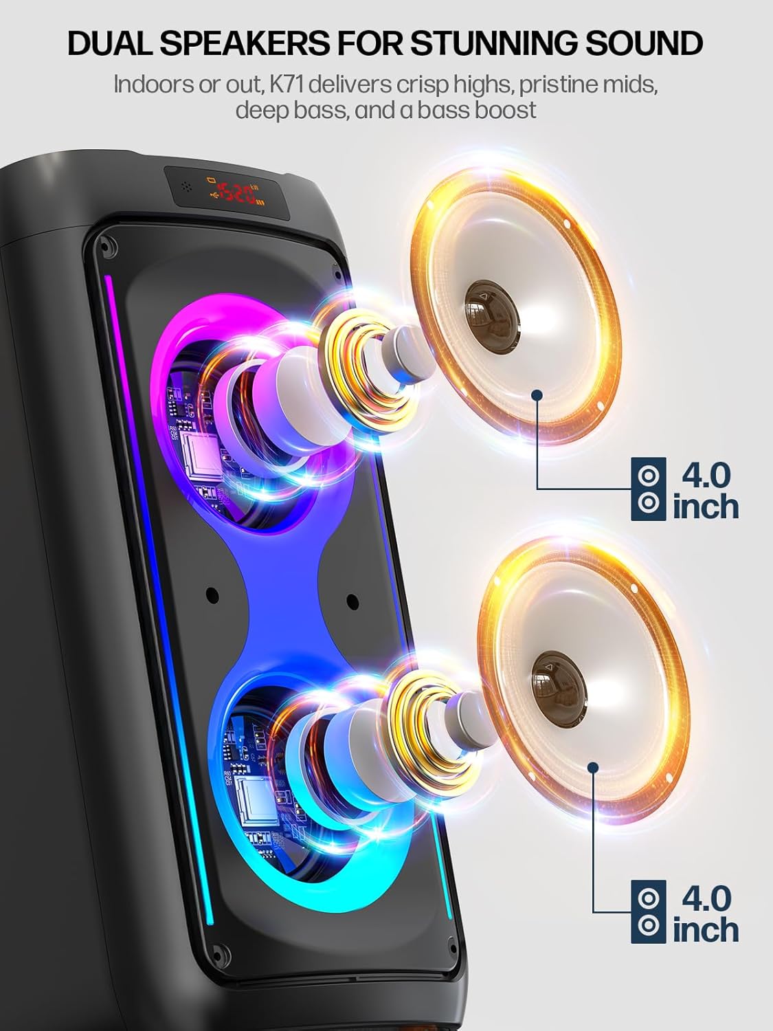 Machine à karaoké pour adultes, haut-parleur Bluetooth portable avec 2 microphones sans fil, système de sonorisation avec lumières disco pour grandes fêtes, extérieur, prend en charge USB/TF/REC/FM