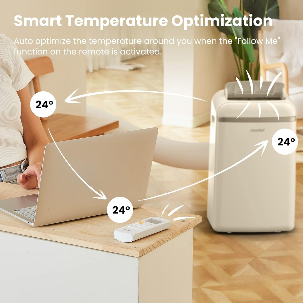 COMFEE' Climatiseur Mobile 12000 BTU/H 3,5 kW, 3 Modes, Fonction Follow Me, Télécommande, pour grandes pièces de 43㎡/117m3, Kit d'évacution inclus, Réfrigérant naturel, PAC 12000