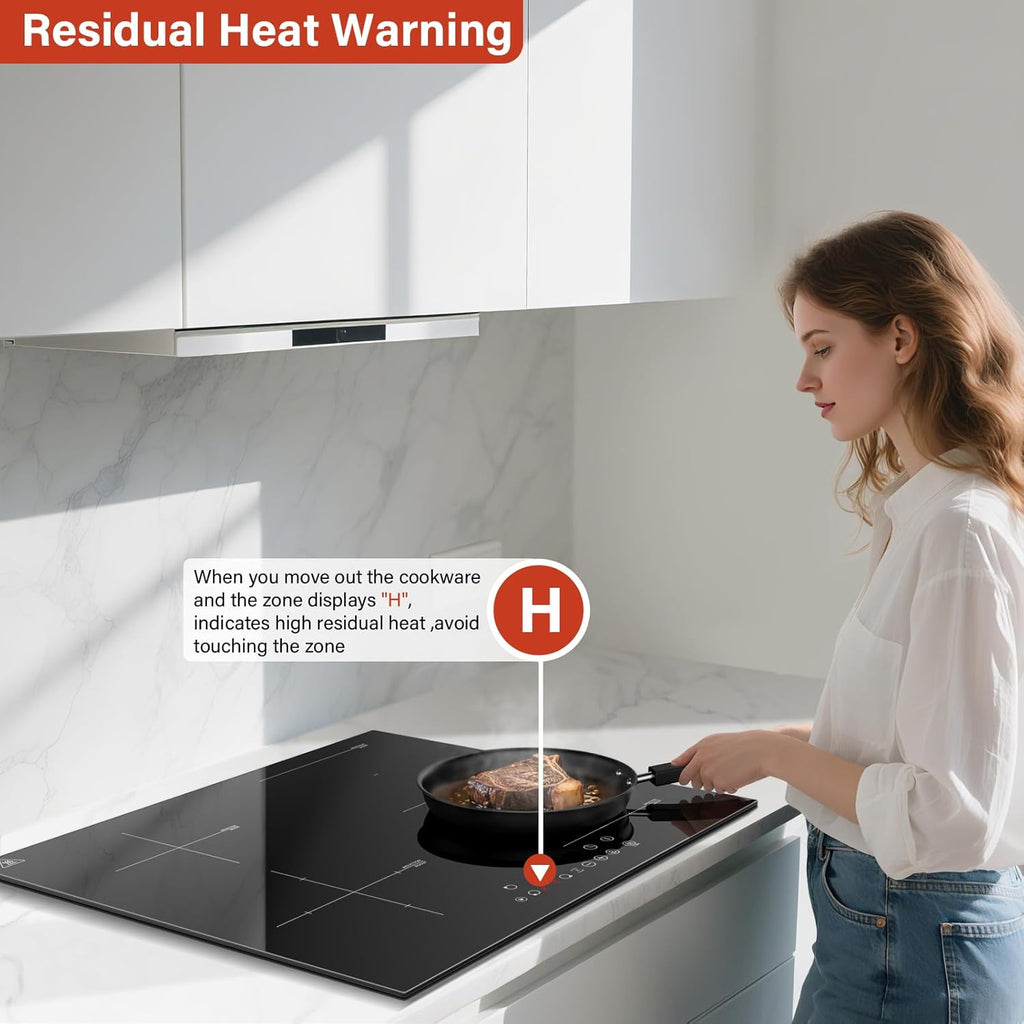 KICHPOWER Plaque Induction 4 Feux, 1 Zone Flexible, Plaque Induction 60cm Encastrable, Plaque de Cuisson électrique, Boost Fonction, Commande Tactile, 6000W, 9 Niveaux de puissance, Minuterie 1-99 Min