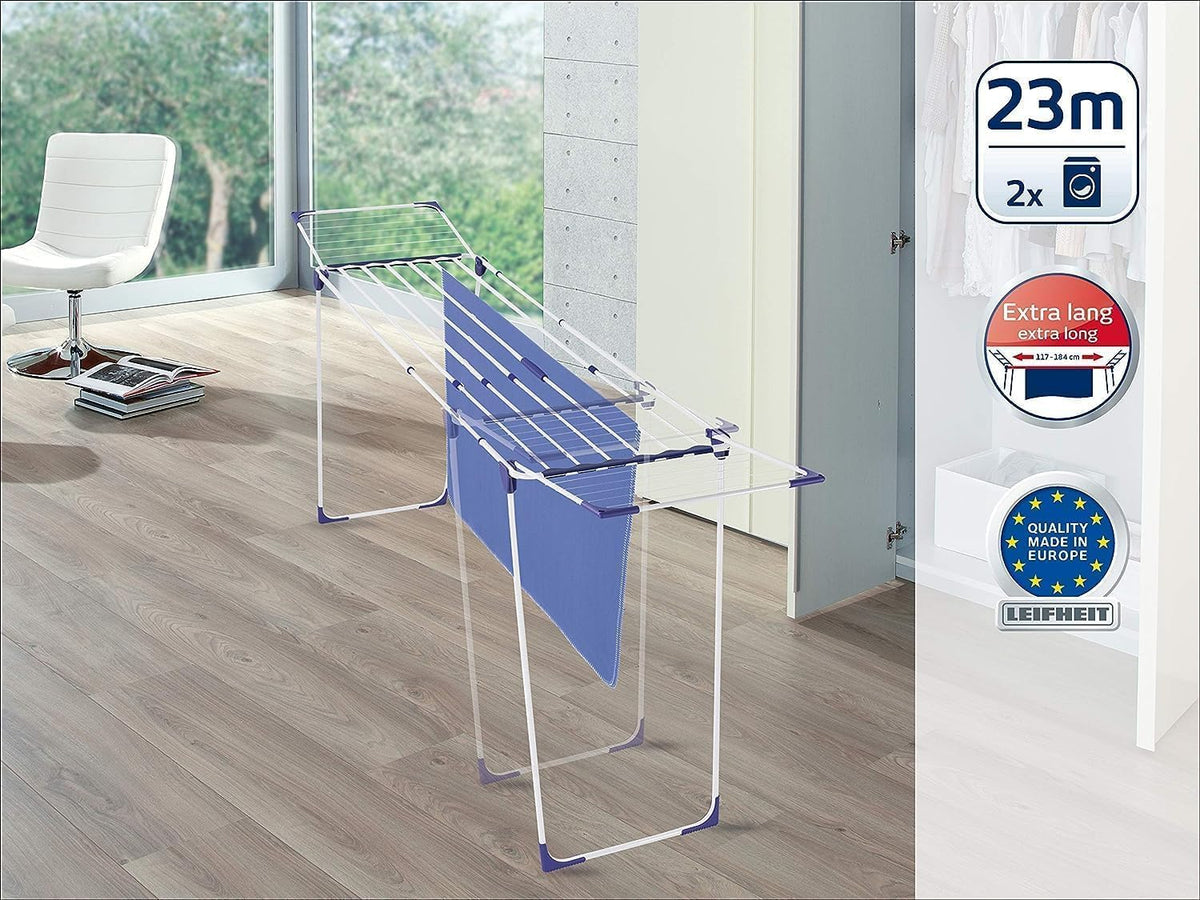 Leifheit Séchoir sur pied Classic Solid 230 Extendable, étendoir à linge pour longues pièces de linge, sèche linge avec longueur d'étendage de 23 m