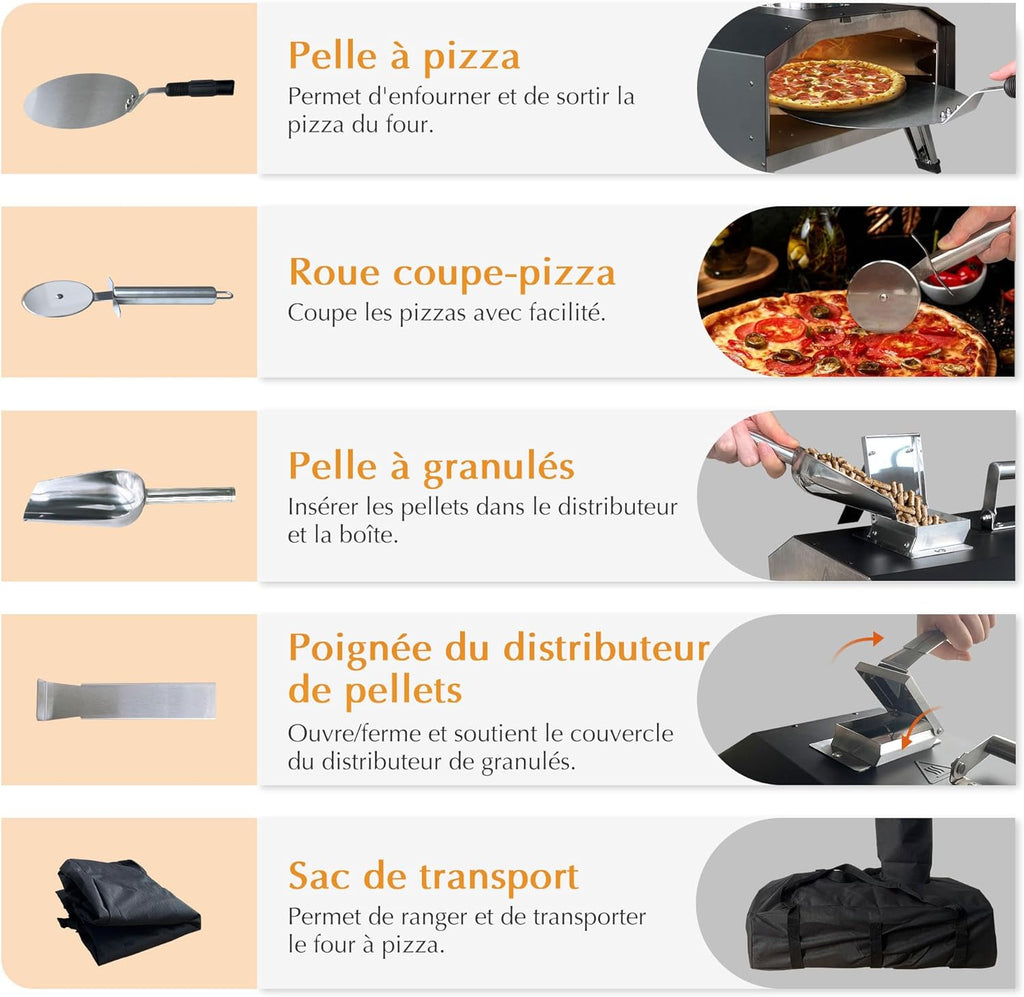 Four a Pizzas extérieurs à bois: KitchenBoss aciers inoxydables portable grille pizza avec pierre tournante de jardin avec granulés Combustible approprié : granulés, Charbon et briquettes