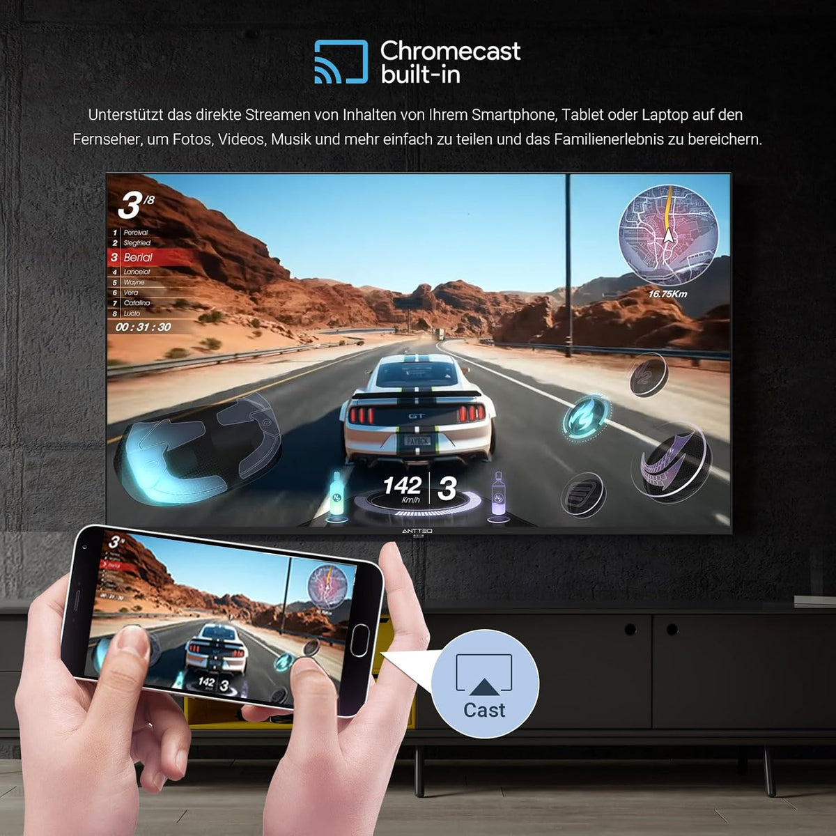 Antteq G24 Smart TV 24 Pouces (60 cm)  Television 220/12V  Bluetooth compatibilité avec Google Assistant  Triple Tuner (DVB-S2/T2/C)  WiFi  Bluetooth  HDMI  USB  Miroir d’écran  Idéal Camping