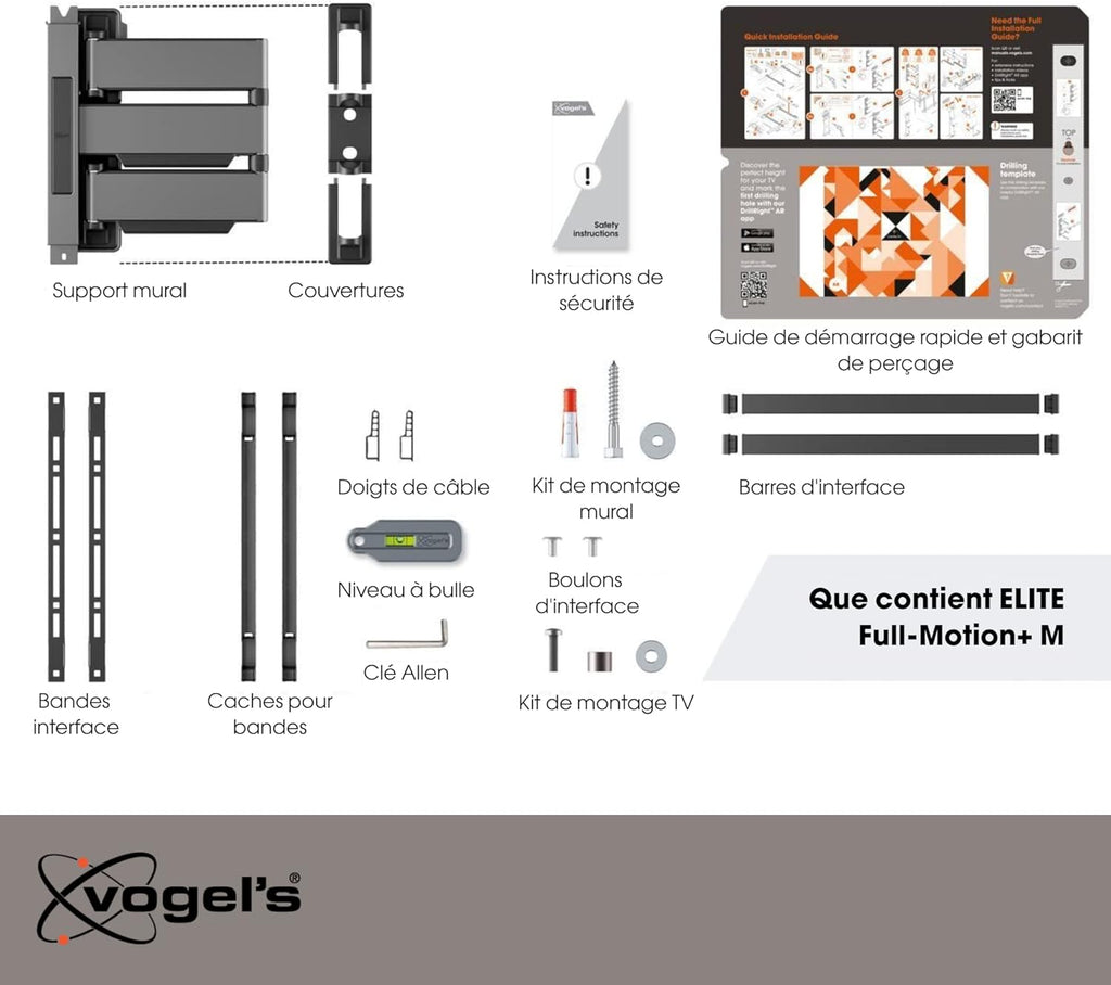 Vogel's Elite 5445 Support Mural TV pivotant et Ultra-Mince pour téléviseurs de 32 à 65 Pouces, Max. 35 kg, Pivote jusqu'à 180°, Support TV orientable Max. VESA 400x400, Universellement Compatible