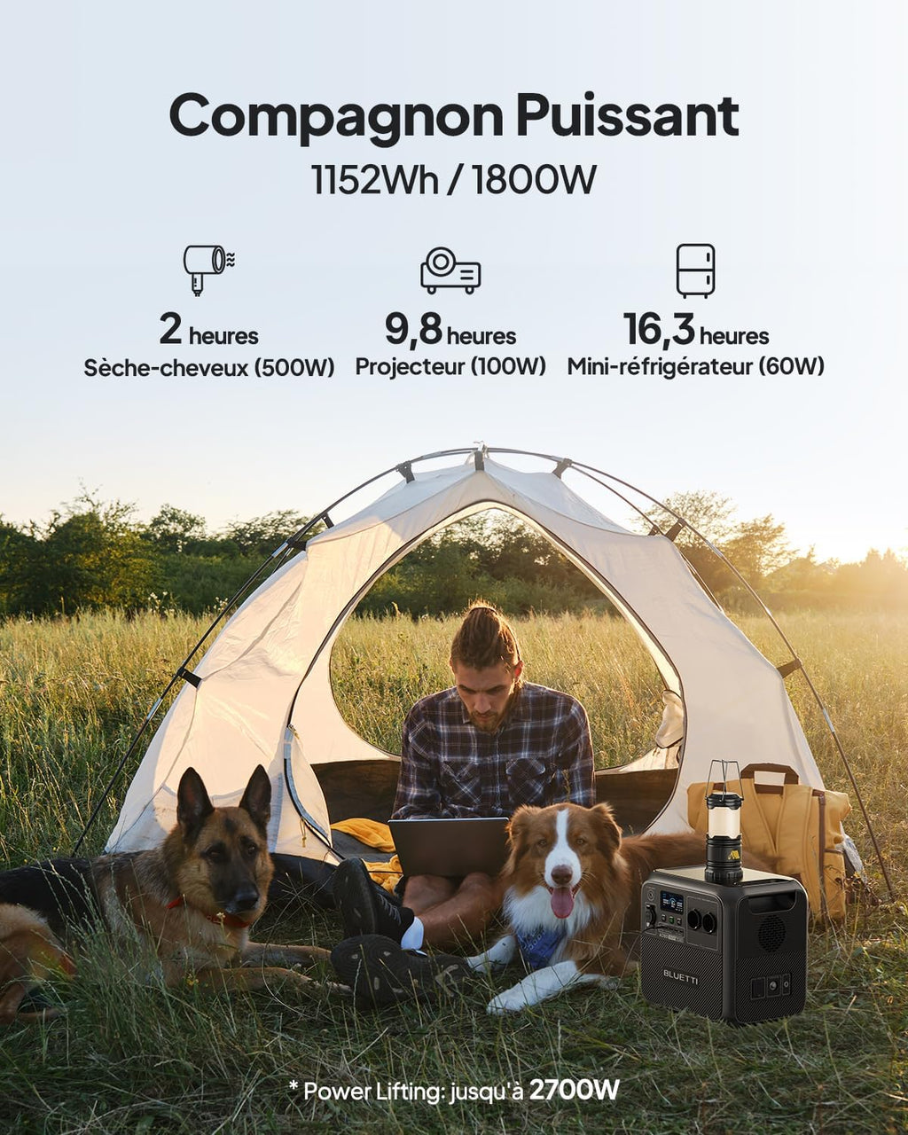 BLUETTI AC180 Générateur électrique Portable, 0-80% en 45 Min, 1152Wh Batterie LiFePO4 avec 2 Sorties CA 1800W (2700W Pic), Station d’énergie Portable pour Camping, Voyages, Panne de Courant