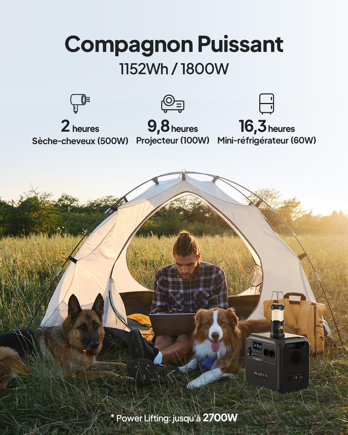 BLUETTI AC180 Générateur électrique Portable, 0-80% en 45 Min, 1152Wh Batterie LiFePO4 avec 2 Sorties CA 1800W (2700W Pic), Station d’énergie Portable pour Camping, Voyages, Panne de Courant