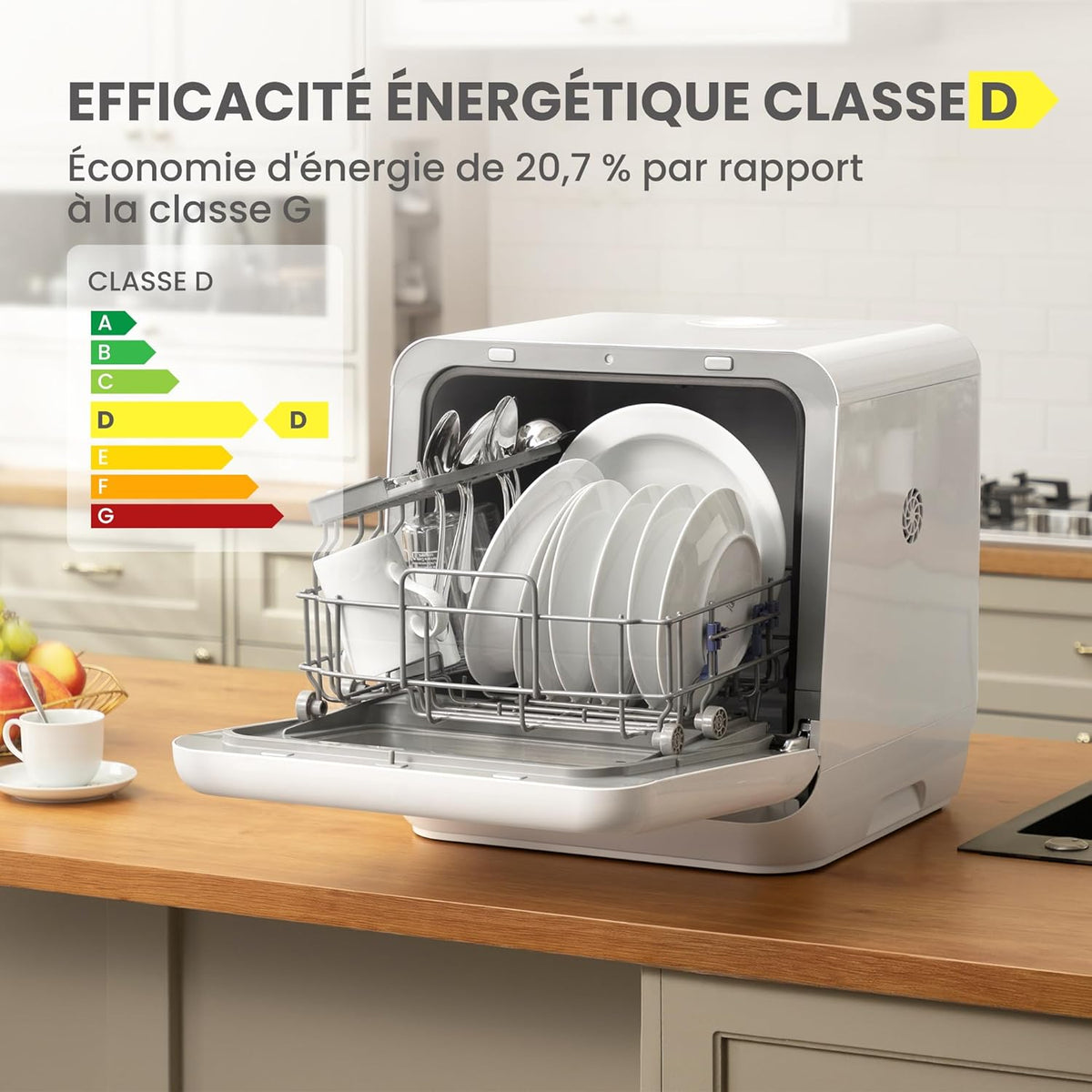 COMFEE' Lave-vaisselle de comptoir, mini lave-vaisselle de table avec 6 programmes, lavage à la vapeur,Soins pour bébé et lavage des fruits, sans plomberie, démarrage différé, 72Heures stockage, blanc