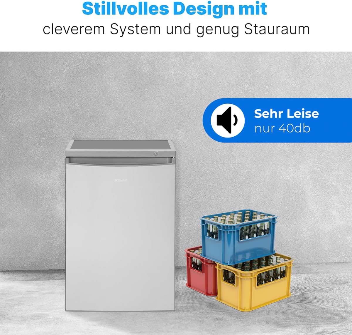 Bomann Réfrigérateur avec petit congélateur 120L inox KS2184-1-inox, Capacité utile : 120 litres, Réglage de la température en continu, Charnière de porte à droite, interchangeable, Pieds réglables