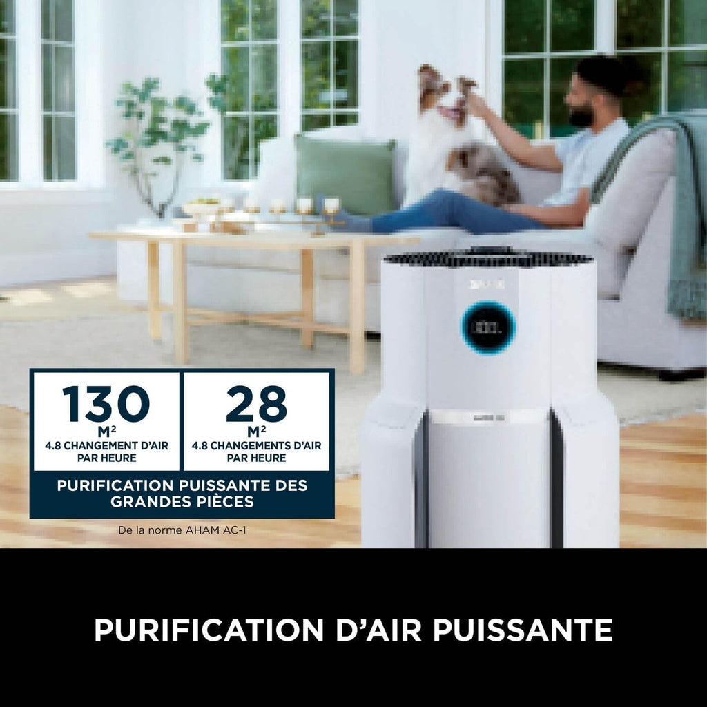 Shark NeverChange jusqu'à 5 ans Purificateur d'air MAX intérieur, Couvre 130m2, Filtre HEPA 5 ans, Capture 99,97% allergènes, Mode automatique, Silencieux, LED, Blanc HP300EU