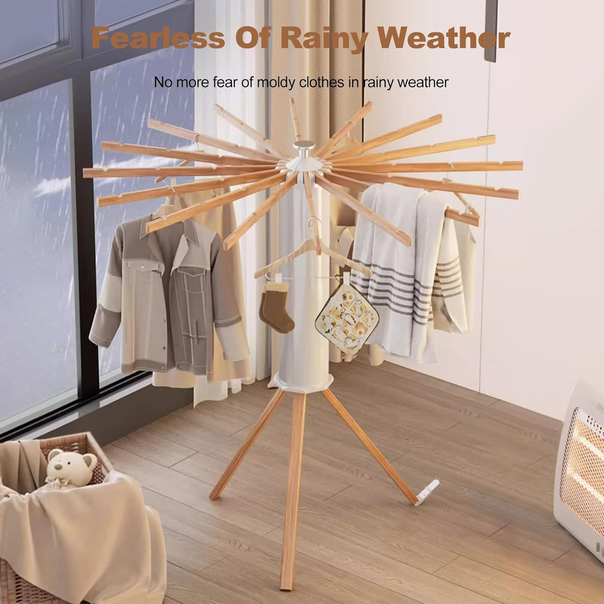 Ergocar étendoir à vêtements Pliable, Séchoir à Rayons en éventail, Etendoir à Linge sur Pied Support Trépied, Pliables Orte-vêtements Suspendu, pour Intérieur et Extérieur