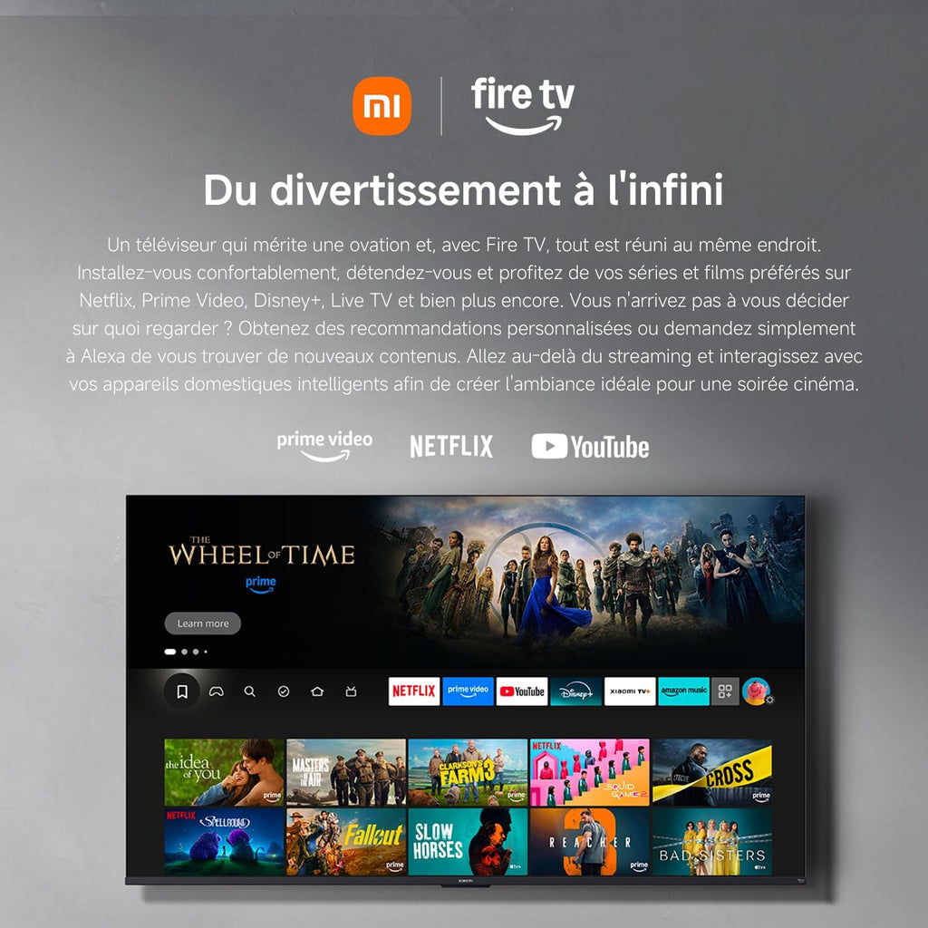Xiaomi TV F 50  127 cm (50 Pouces)  4K UHD  Smart TV  Fire TV  Contr?le Vocal Alexa  HDR10  MEMC  Mode Game Boost 120Hz  2Go+32Go  Compatible avec AirPlay