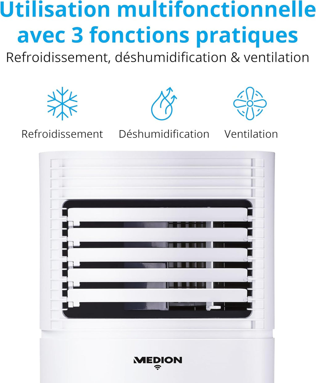 MEDION Smart Climatiseur Mobile P701 (7000 BTU  3-en-1  Refroidir  Déshumidification  Ventilation  jusqu'à 25m2  kit de joint de fenêtre  mode sommeil  contr?le Wifi  Télécommande  écran  MD 37672)