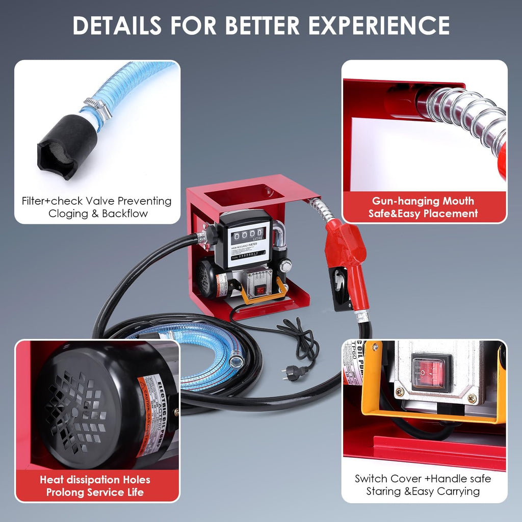 Pompe à diesel 230 V 550 W auto-amor?ante - Stations essence mobiles 60/min - Avec tuyaux et pistolet de distribution - Pour voitures  camions citernes  etc.