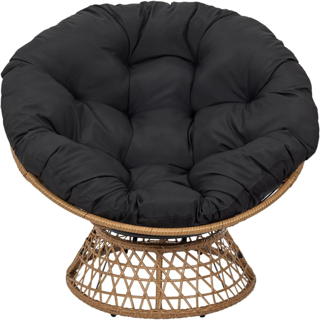 HOME DECO FACTORY, Fauteuil Pivotant Extérieur, Chaise Relax Ronde, 1 Place Pivotant à 360°, Coussin épais Grand Confort Inclus, Mobilier de Jardin pour Amenagement Balcon Terrasse Salon de Jardin