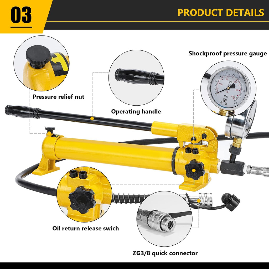 CGOLDENWALL CP-700 Pompe Hydraulique Manuelle  avec Tuyau de 1 8m  Haute Pression 700kg/cm2  Contenu en Huile 900cc  pour Utilisation avec Variété d'Outils Hydrauliques