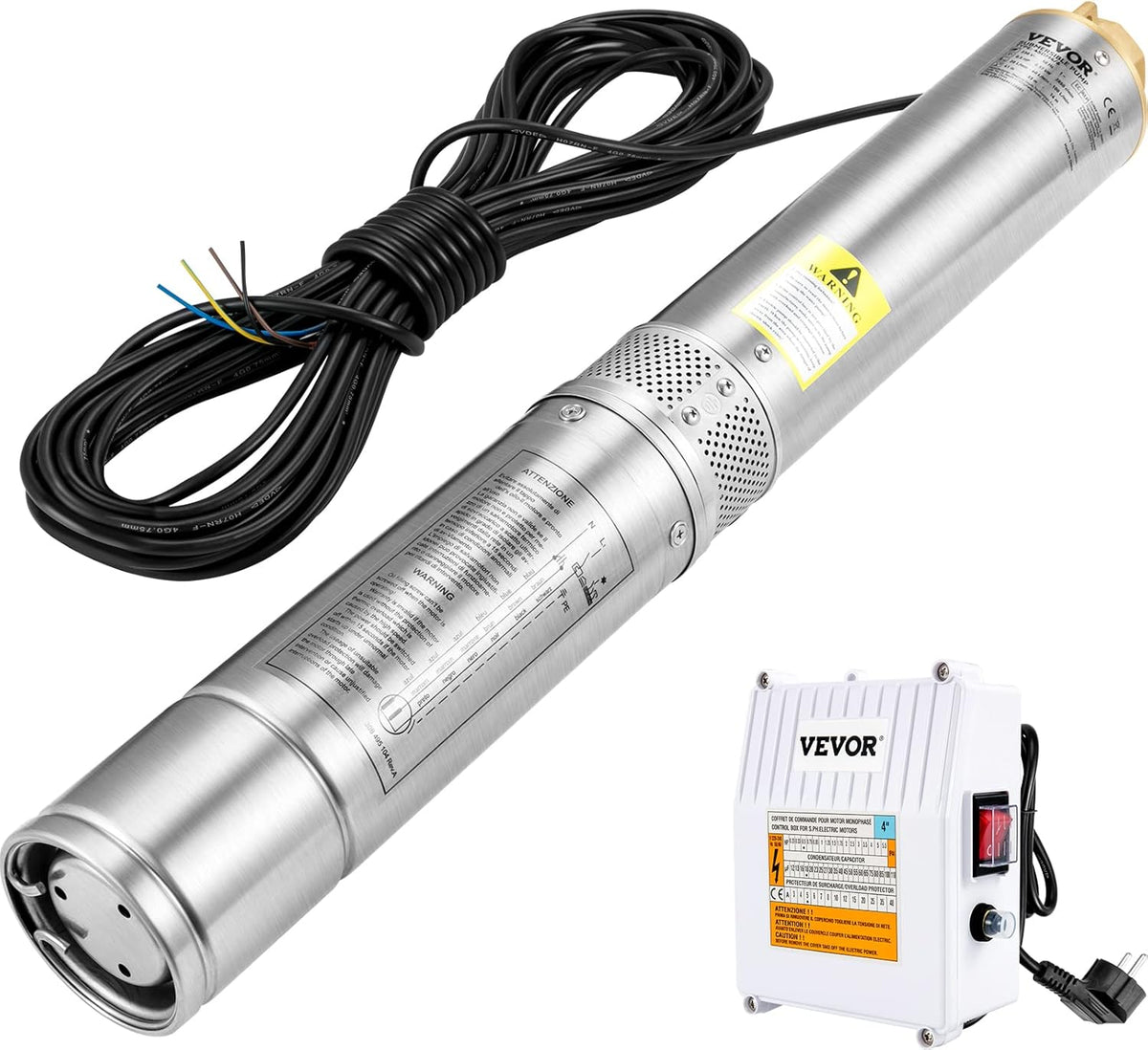 VEVOR Pompe Immergée pour Puits 190 L/min 57 m Pompe à Eau pour Puits Profond en Acier Inox, Pompe à Eau électrique 1100 W, Pompe de Puits Submersible Automatique Usage Domestique Agricole Industriel