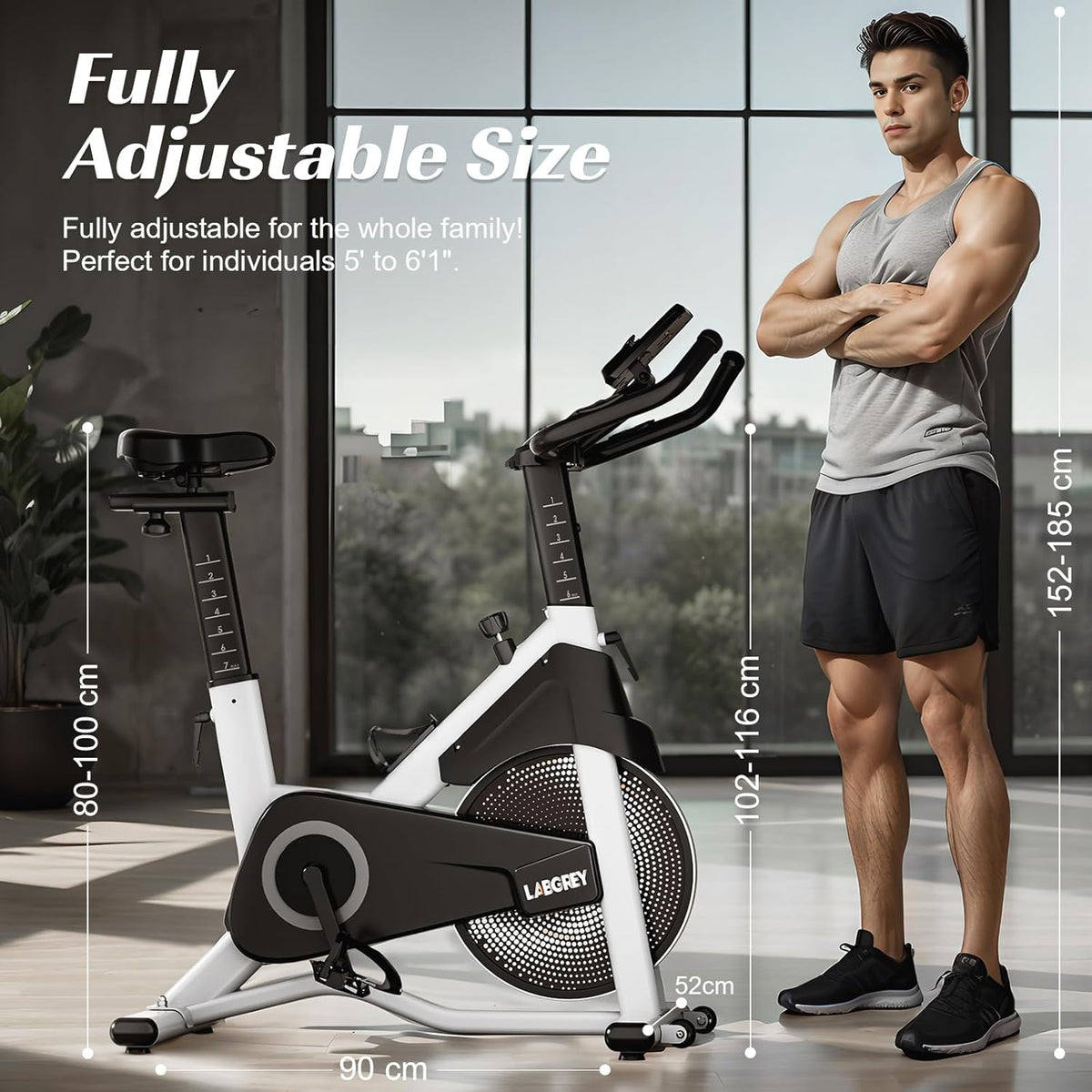 LABGREY Vélo d'Appartement, Vélo de Fitness d'Exercice d'Intérieur Silencieux avec écran LCD, Guidon et Siège Réglables, Résistance Ajustable pour l'Entra?nement Cardio à la Maison