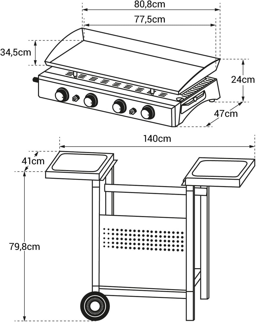 Happy Garden Plancha au gaz Valencia - 4 br?leurs 10kW + Chariot