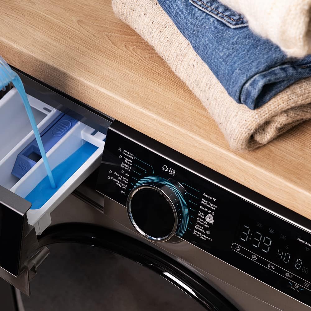 Cecotec Lave-linge 12 kg Chargement Frontal Bolero DressCode 121000 Steel. 1400 tr/min max réglables, 2000 W, certification WoolMark, moteur Inverter Plus, 14 programmes, Spa Care, départ différé.