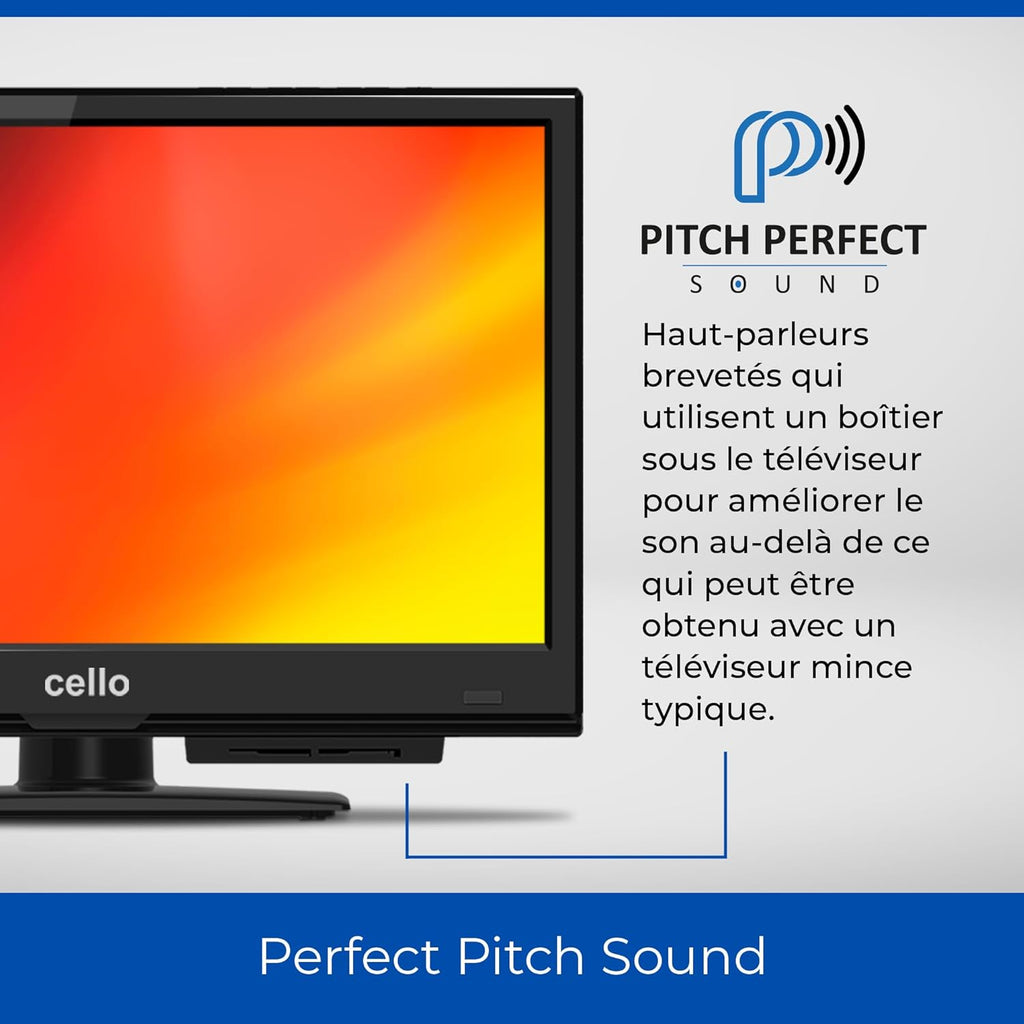 Cello C1624F 16" Full HD LED TV Integrierter -Player Triple Tuner DVB-T/T2-C-S/S2 HDMI USB 230V ?Pitch Perfect Sound“ für EIN einzigartiges Klangerlebnis
