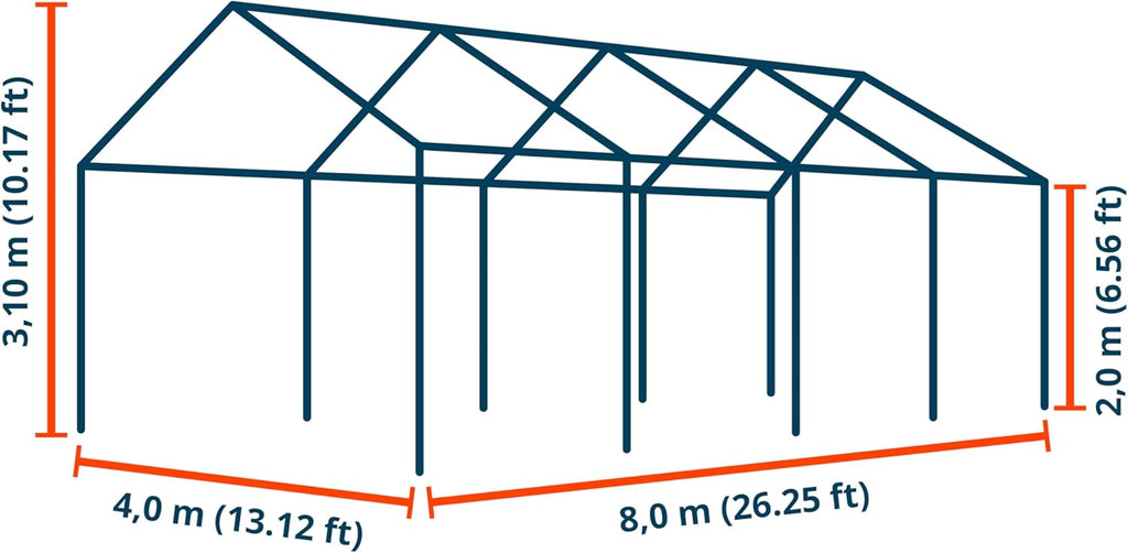 TOOLPORT Tente de Stockage 4x8 m abri bache PVC 700 N imperméable Gris