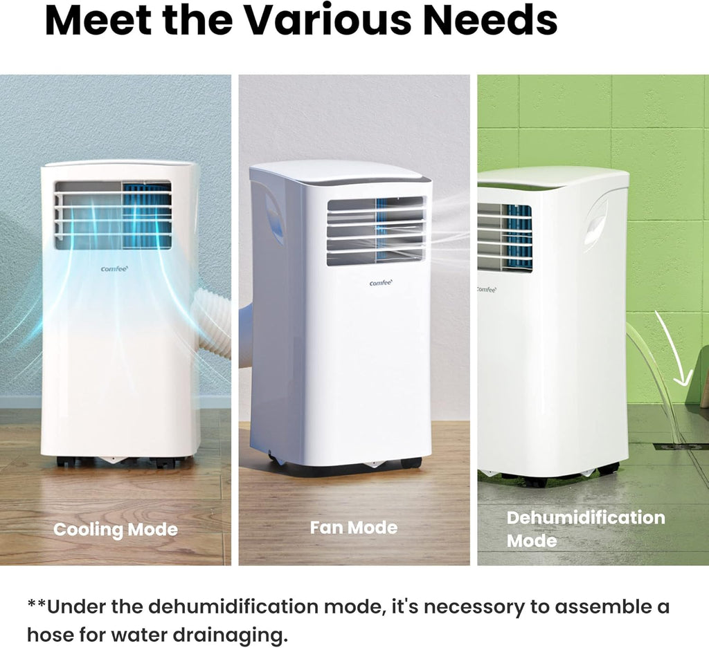 COMFEE' Climatiseur Mobile 9000 BTU/h 2,6kW, 3-EN-1 Refroidisseur Déshumidificateur Ventilateur, Fonction Follow me, Minuterie, Mode nuit, Pour salon et maison de 33㎡/88m3, MPPH-09CRN7, R290