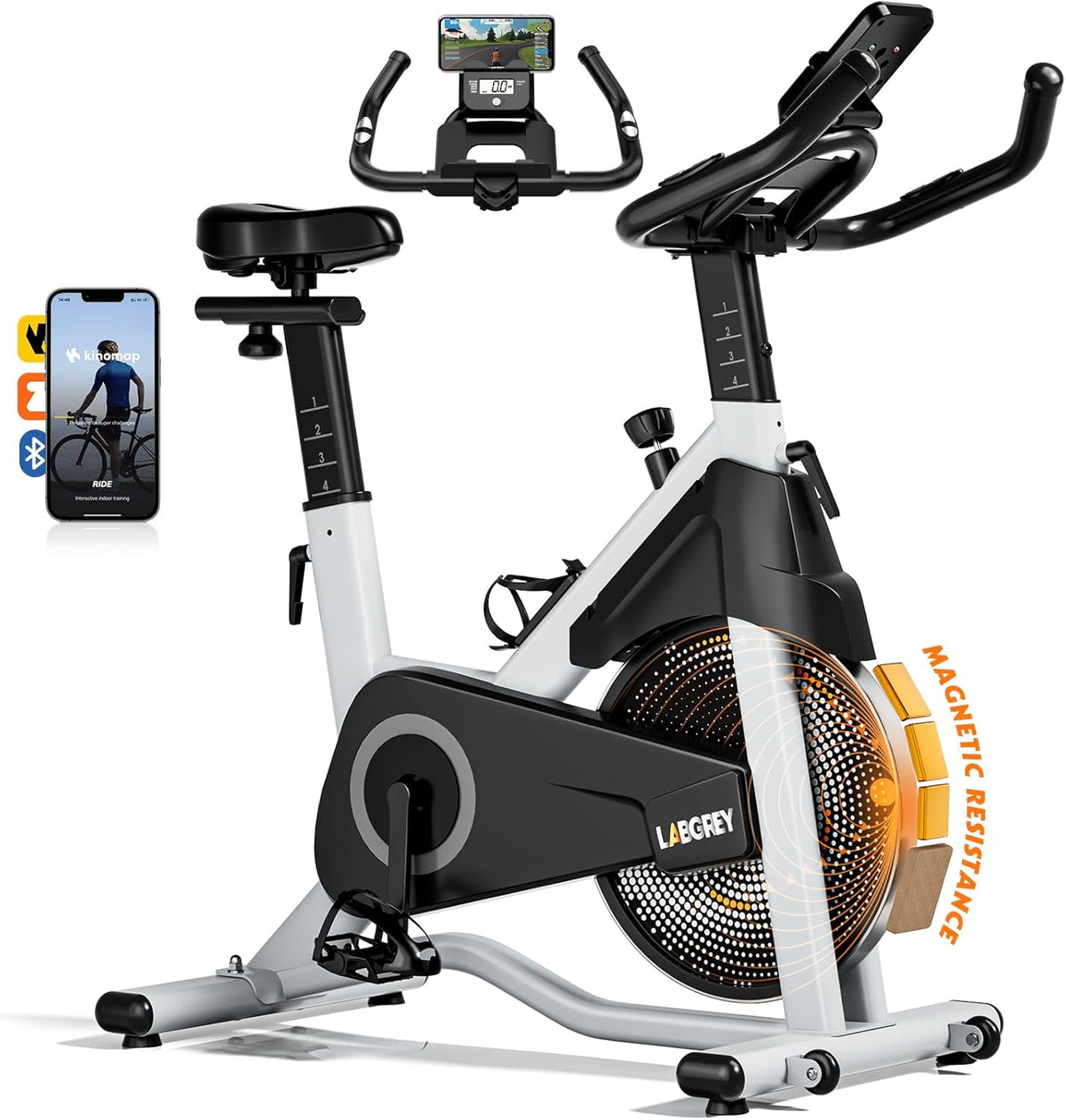 LABGREY Vélo d'Appartement, Vélo de Fitness d'Exercice d'Intérieur Silencieux avec écran LCD, Guidon et Siège Réglables, Résistance Ajustable pour l'Entra?nement Cardio à la Maison