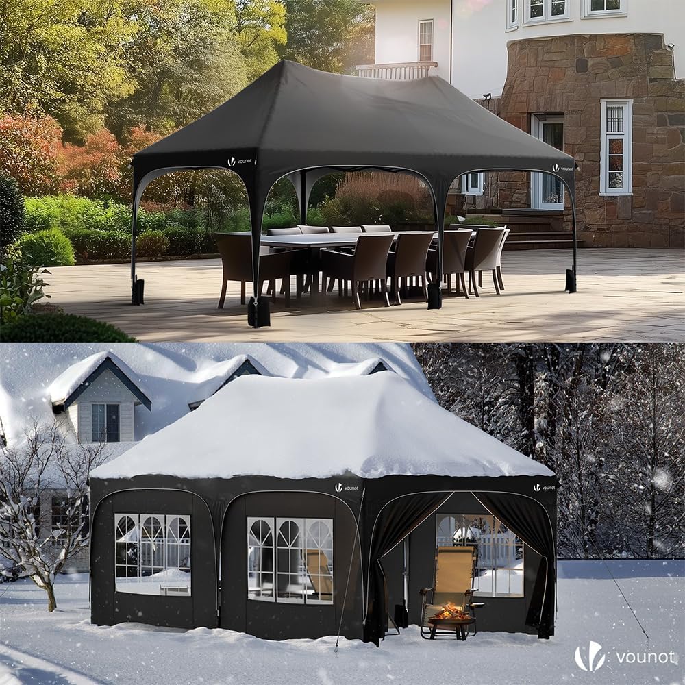 VOUNOT? Tonnelle de Jardin Extérieur 3x6m Barnum Pliant avec 6 Parois Amovibles et 6 Sacs de Sable Tente de Reception Imperméable et Anti-UV pour Camping Festival Mariage Sac de Transport Inclus Noir