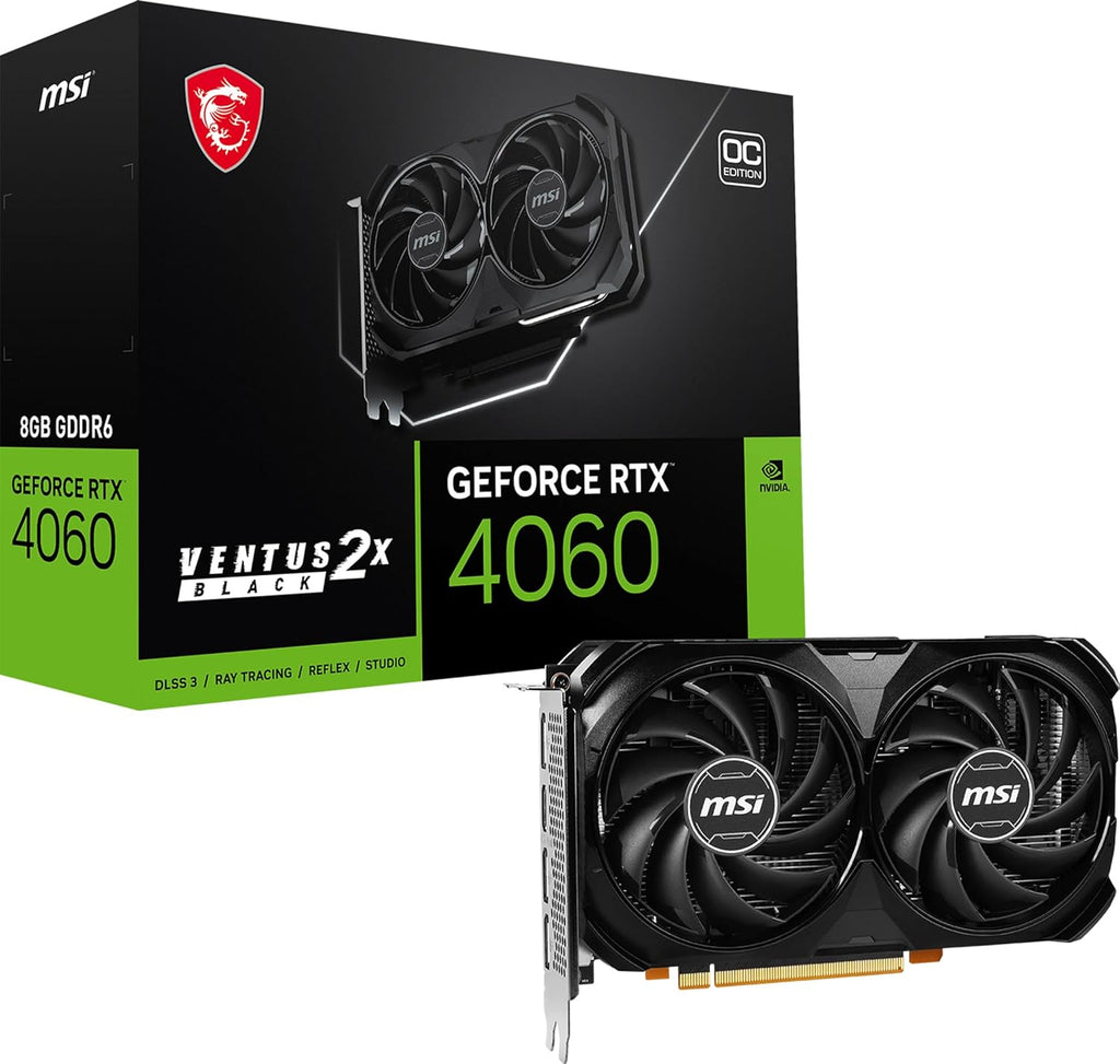 MSI Gaming Carte Graphique GeForce RTX 4060  8 Go GDRR6  128-bit  HDMI/DP  NVLink avec Ventilateur Torx 4.0  Carte Graphique avec Architecture Ada Lovelace (RTX 4060 Ventus 2X Black 8G OC)